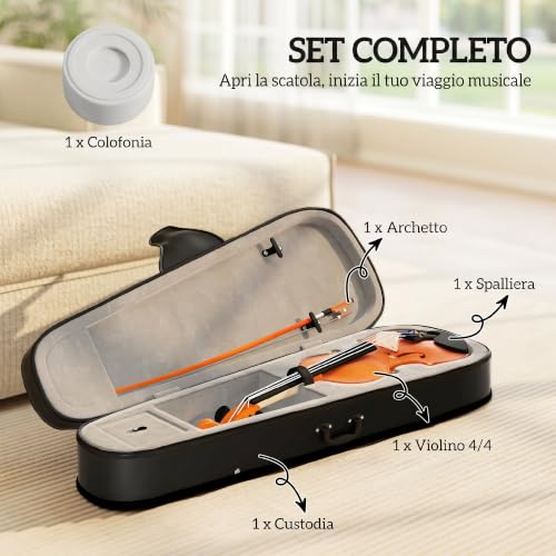 Detalle de HOMCOM Violino 4/4 in Legno per Principianti e Adulti con Custodia – Kit completo