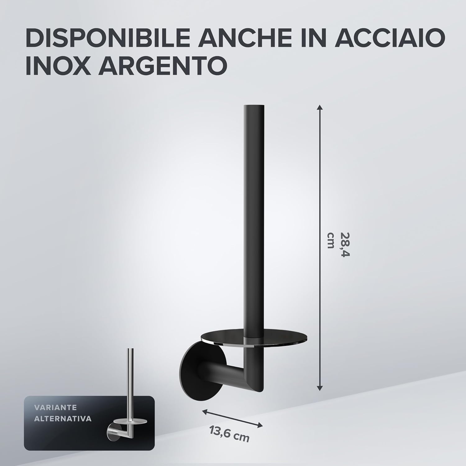 Thumbnail 2 de Ovimar Porta rotolo di ricambio rotondo con ripiano in vetro nero – stile moderno per il bagno
