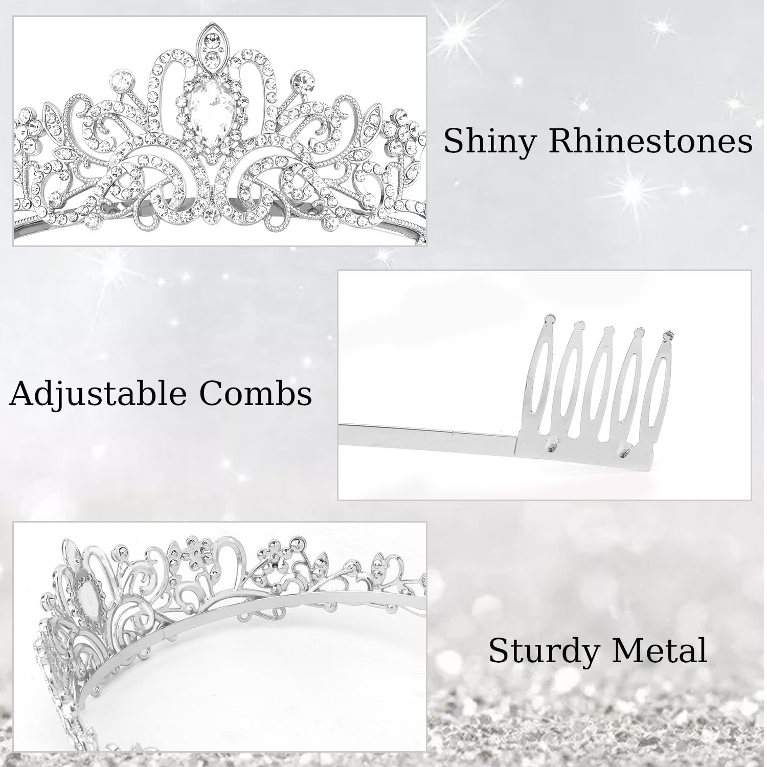 Detalle de Didder Silver Crystal Tiara with Rhinestones and Hair Combs