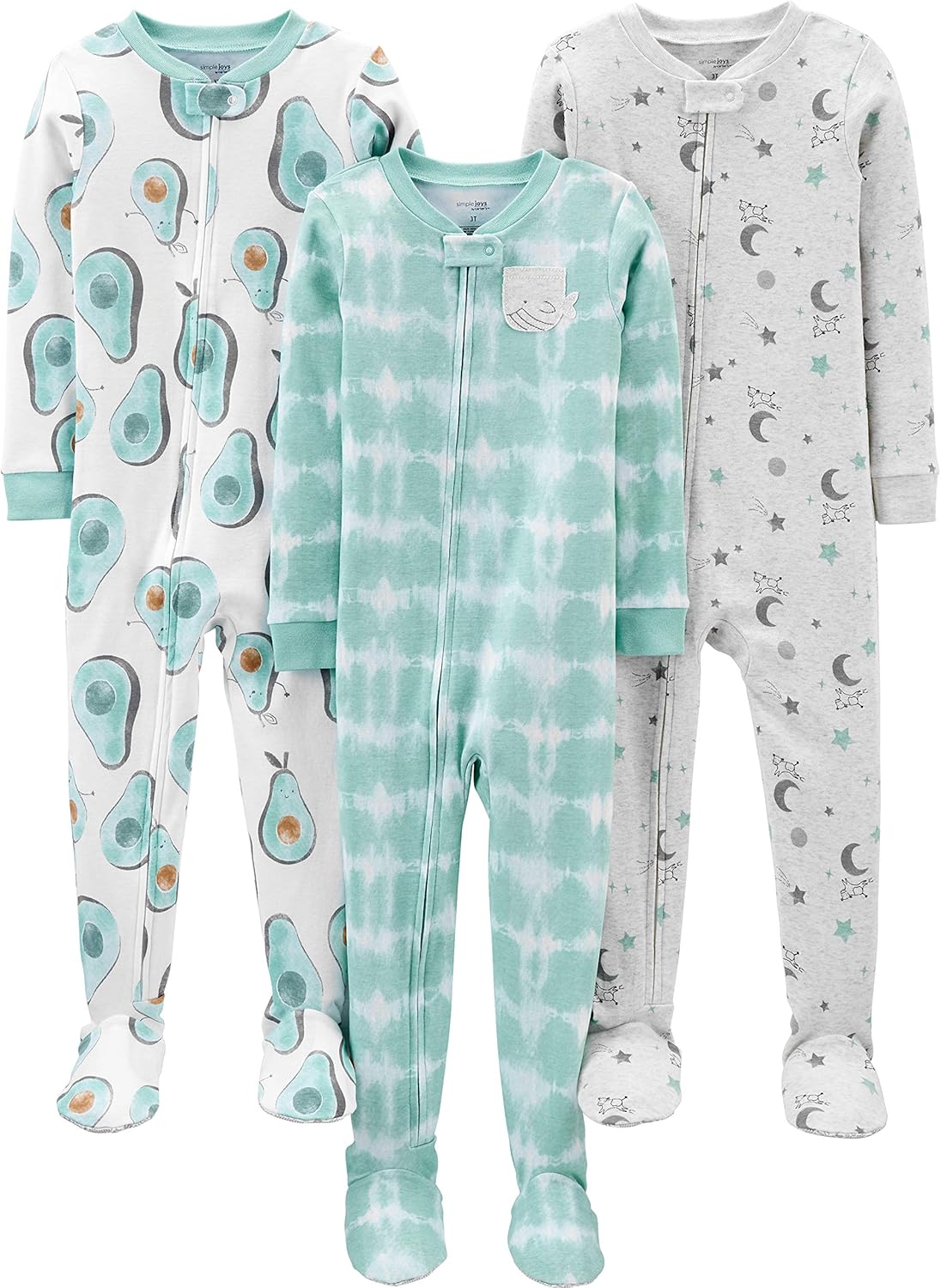 Detalle de Simple Joys by Carter's Baby-Boys 3-Pack Snug Fit Footed Cotton Pajamas