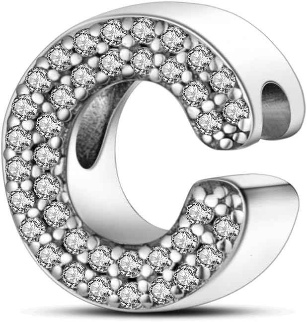 Detalle de KUNSIR Charm-Anhänger „A“ bis „Z“ aus 925 Sterling Silber mit Zirkonia – passend für europäische Armbänder und Halsketten