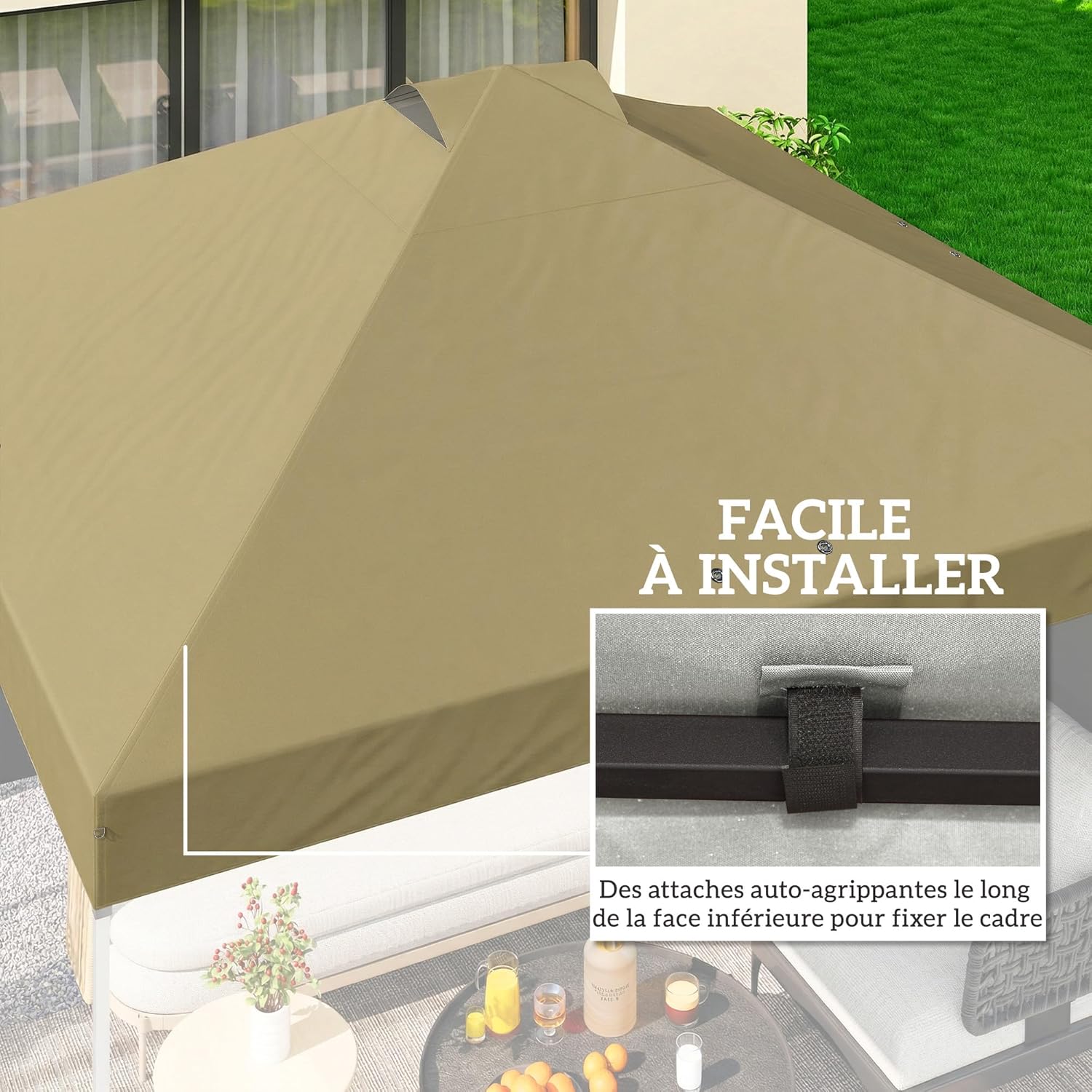 Thumbnail 5 de Outsunny Toile de Rechange pour Tonnelle 3 x 3 m – crème, UV50+, avec double ventilation et drainage