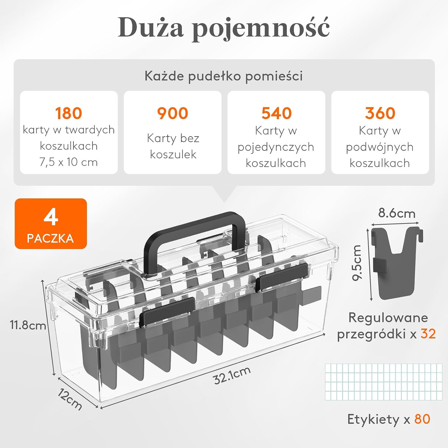 Detalle de Lifewit 25041 – zestaw 4 pudełek na karty, do 3600 kart, 32 przegródki