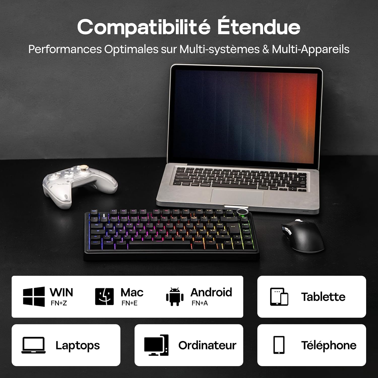Thumbnail 4 de EPOMAKER Aula F75 ISO-FR : clavier mécanique sans fil 75% AZERTY (RGB, hot-swap, gasket)