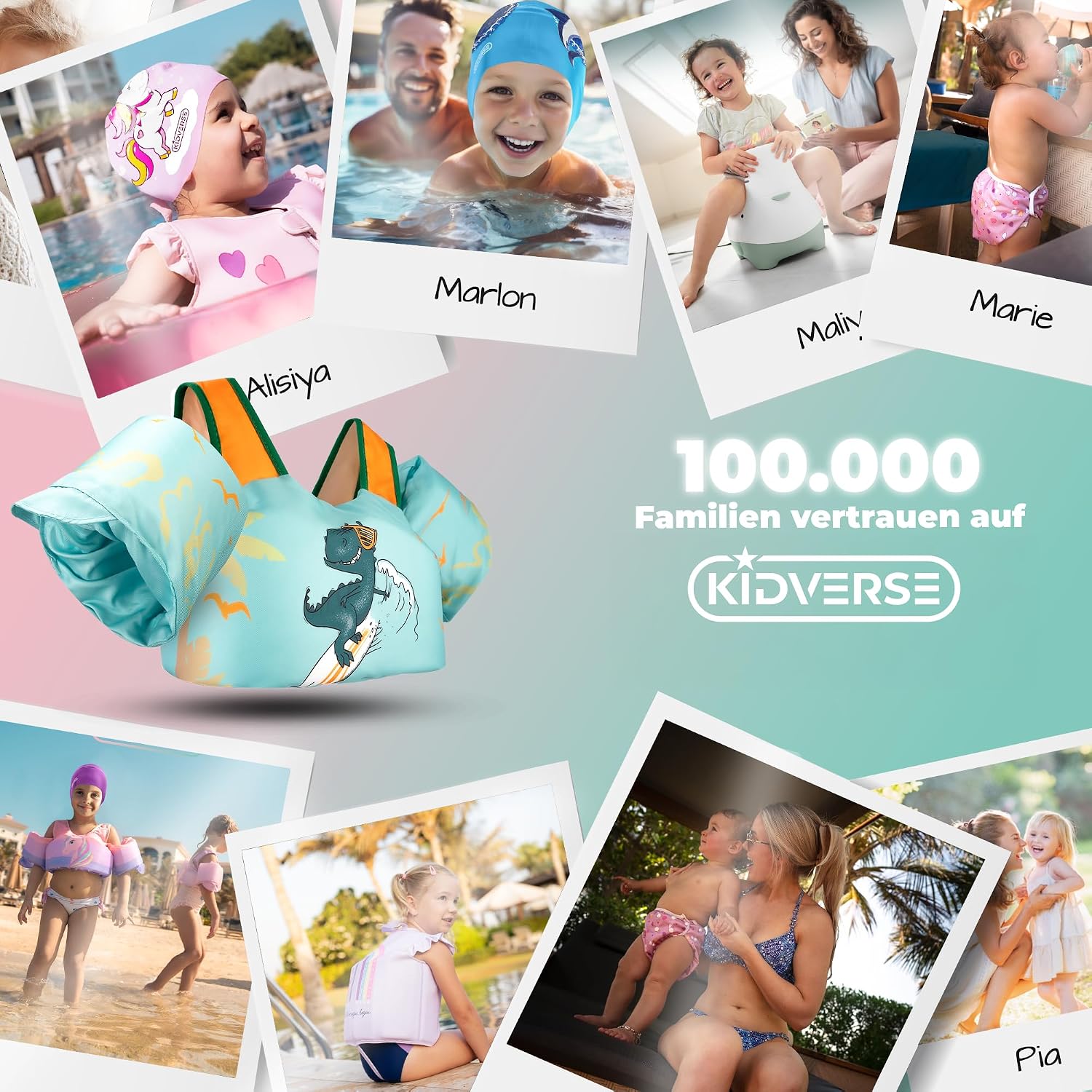 Detalle de KIDVERSE Schwimmweste Kinder 3–6 Jahre – Geprüfte Sicherheit mit integrierten Schwimmflügeln