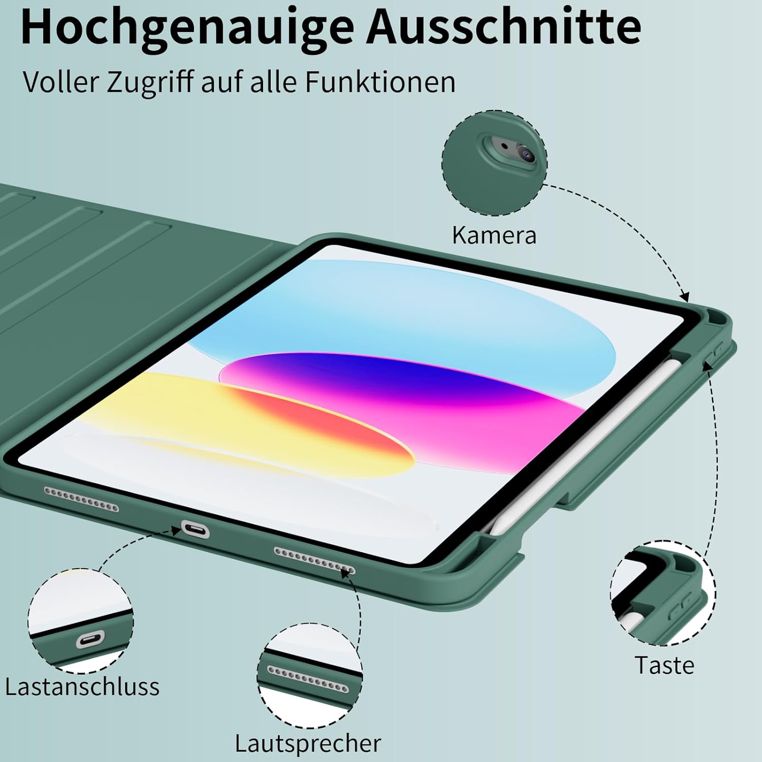 Thumbnail 5 de ZOYU Hülle mit Tastatur für iPad 11. Generation (A16) 2025 und iPad 10. Generation (10,9 Zoll) – Nachtgrün