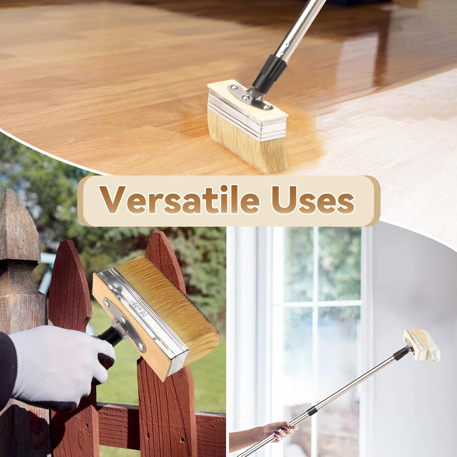 Thumbnail 6 de 7" & 3" Deck Stain Brush Kit with Long Handle (Black) – 7" decking paint brush plus smaller detail brush