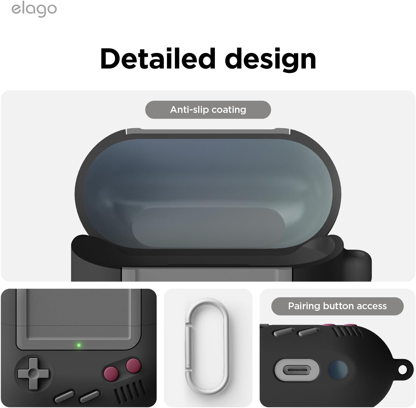 Detalle 2 de Coque elago AW5 pour Samsung Galaxy Buds 3, 3 Pro et 3 FE avec mousqueton – Protection complète noire
