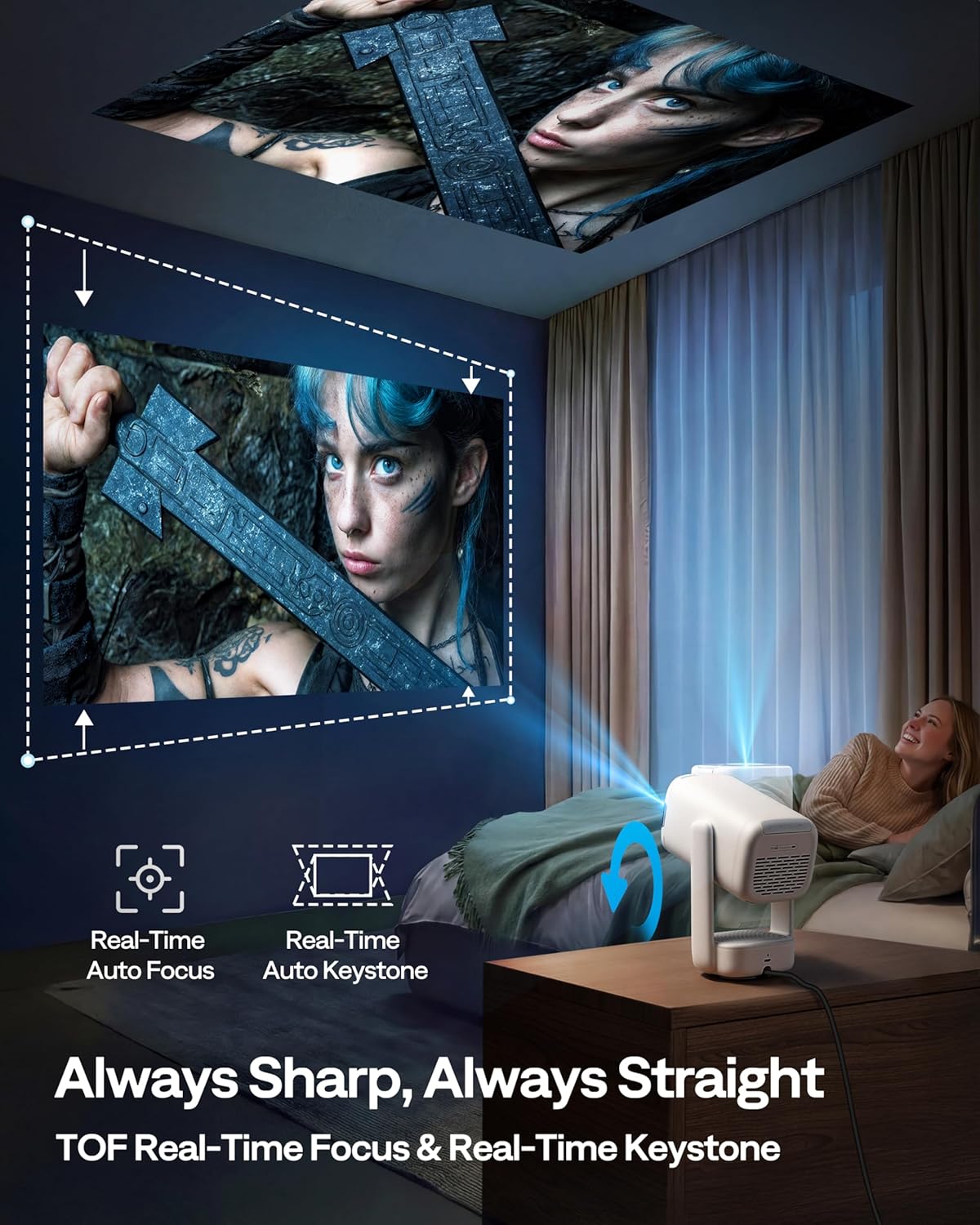 Thumbnail 4 de Aurzen D1 Air smart portable projector with built-in Netflix, Native 1080P HDR10 and USB-C power (White)