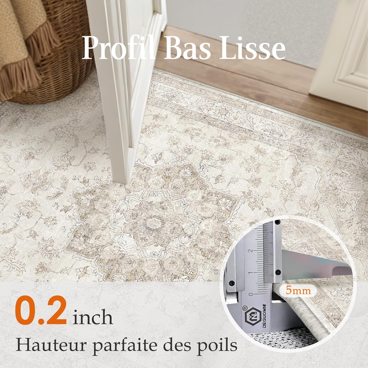 Thumbnail 4 de Tapis PureCozy Vintage 200x300 cm beige avec envers antidérapant
