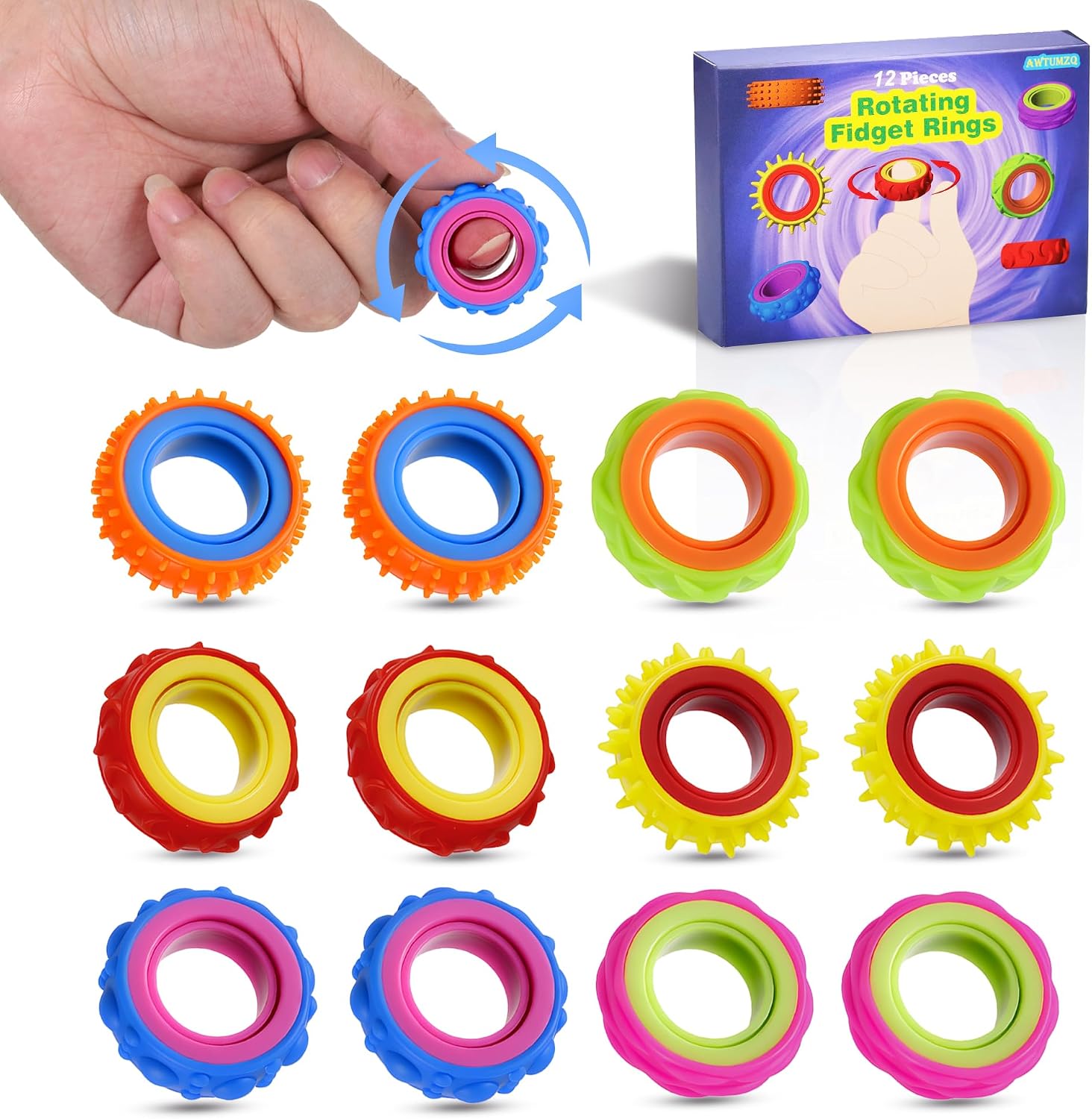Detalle de Kssvzz sensorische Fingerringe – 12 Stück Fidget Ringe gegen Stress, Fokushilfe und ADHS-Unterstützung