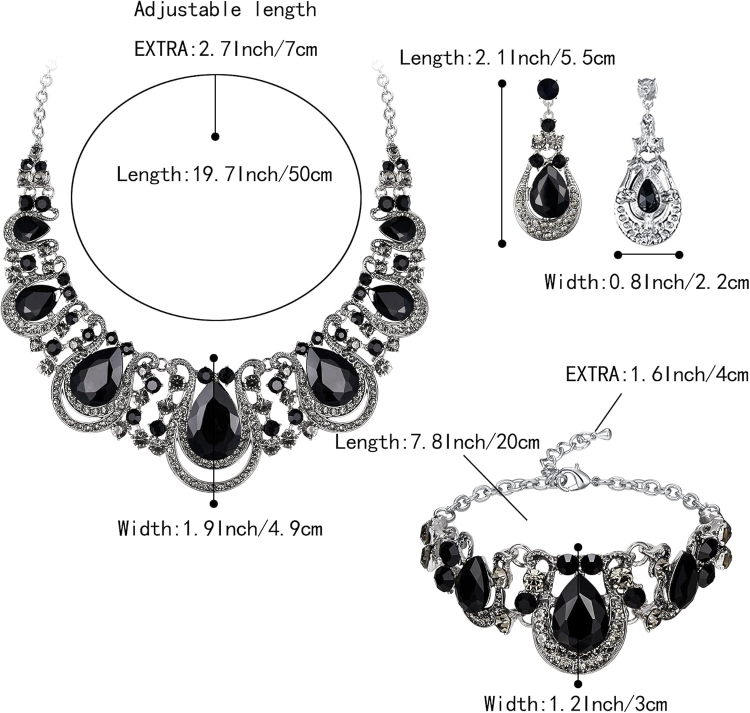 Thumbnail 3 de Parure mariage Clearine « Mariage Style Fastueux » en cristal diamanté (collier plastron, boucles pendantes et bracelet)