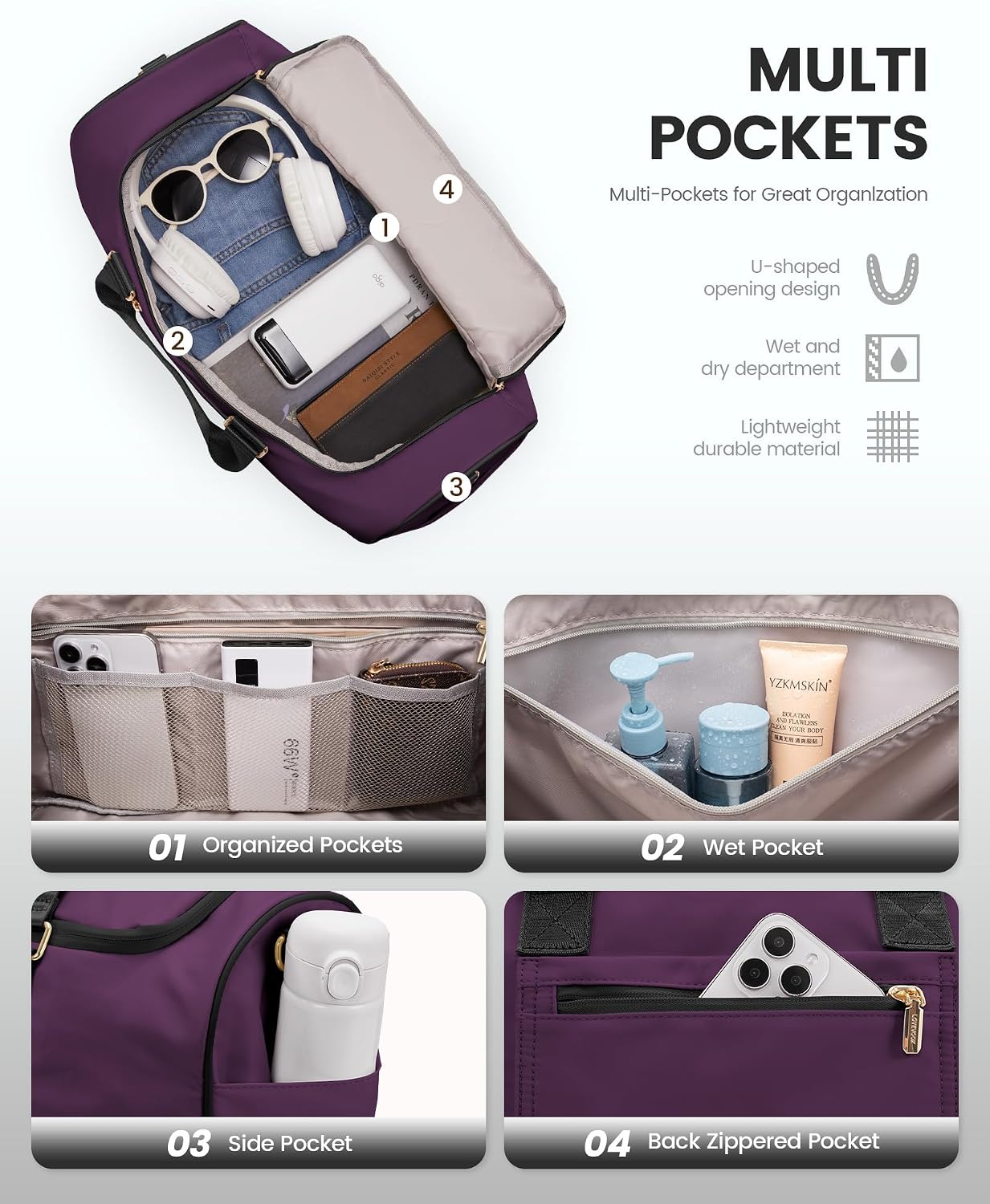 Thumbnail 2 de LOVEVOOK Weekend Overnight Bag for Women with Shoe Compartment & Wet Pocket (carry on travel & gym)