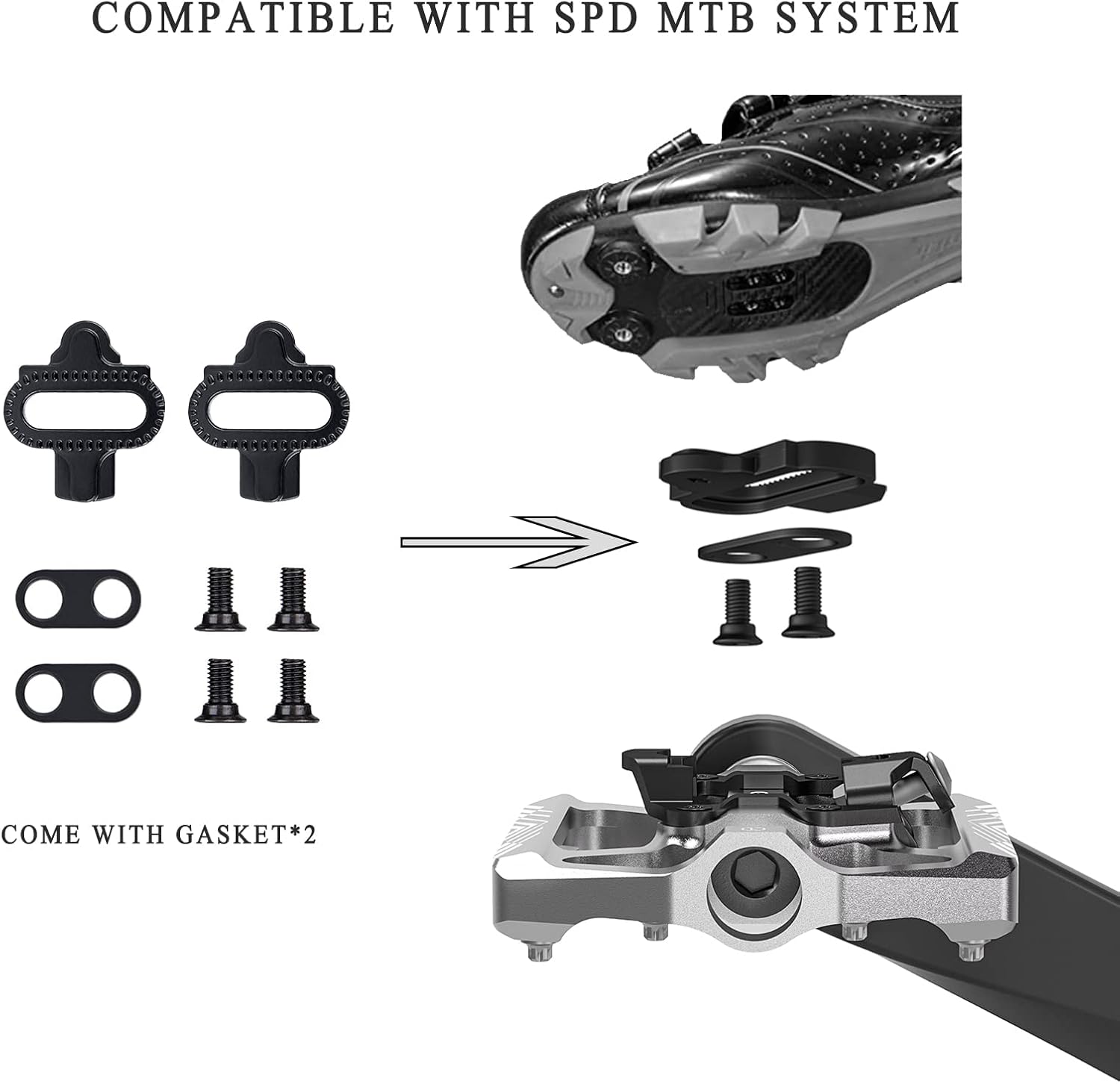 Thumbnail 6 de GEWAGE Pédales vélo SPD 2 en 1 plateforme + SPD avec réflecteurs (tige 9/16) pour VTT, route et vélos électriques