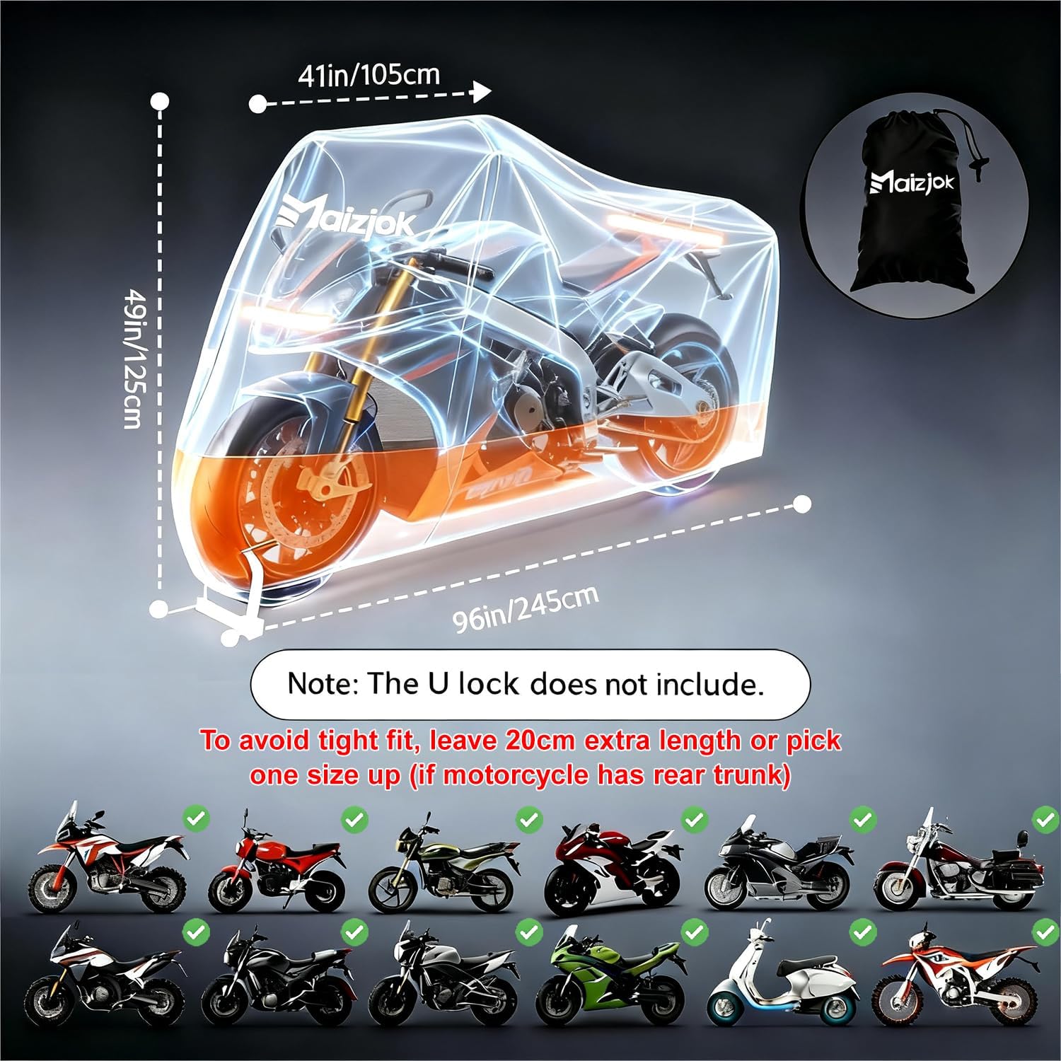 Thumbnail 5 de Maizjok Motorbike Cover 96.5×41.3×49.2 in 🏍