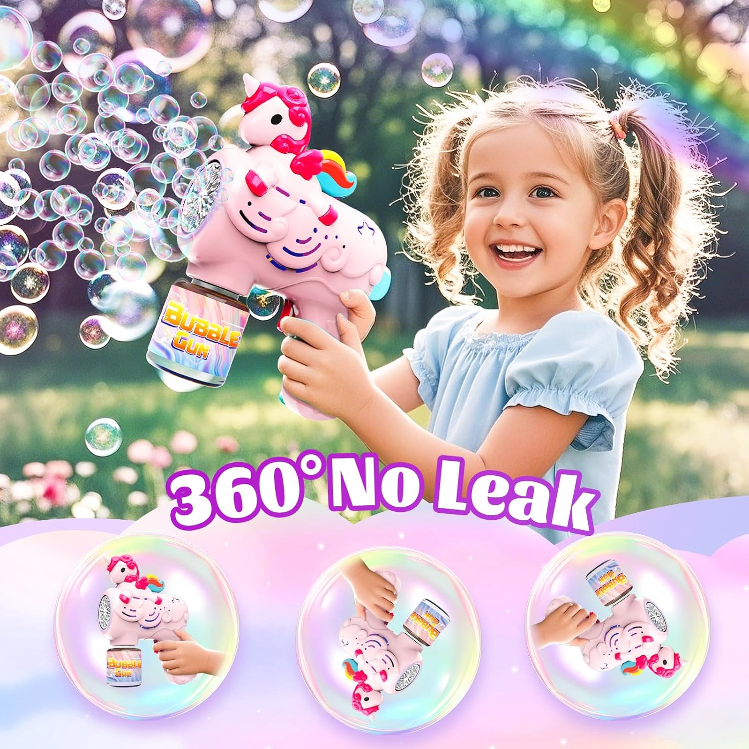 Thumbnail 3 de 2 Pack Unicorn Bubble Gun Bubble Machine for Kids (with 2 refills)