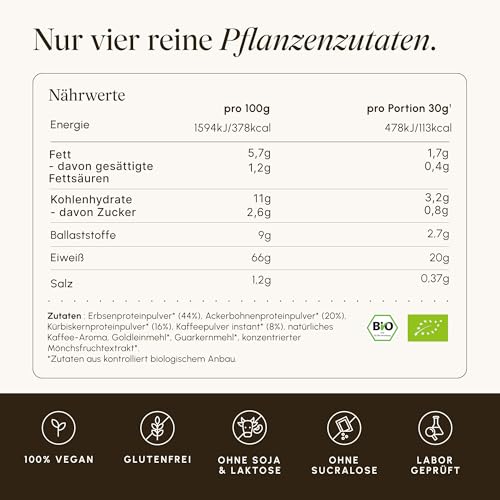 Thumbnail 7 de VETAIN Veganes Proteinpulver Eiskaffee – 1080 g, Bio, koffeinhaltig, 4 Proteinquellen, neue Rezeptur