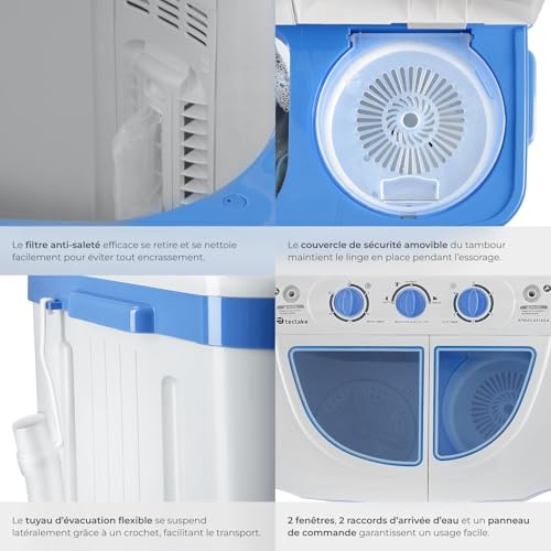 Detalle de tectake Mini Machine à laver Portable 2 en 1: lavage et essorage compact pour étudiant et voyage