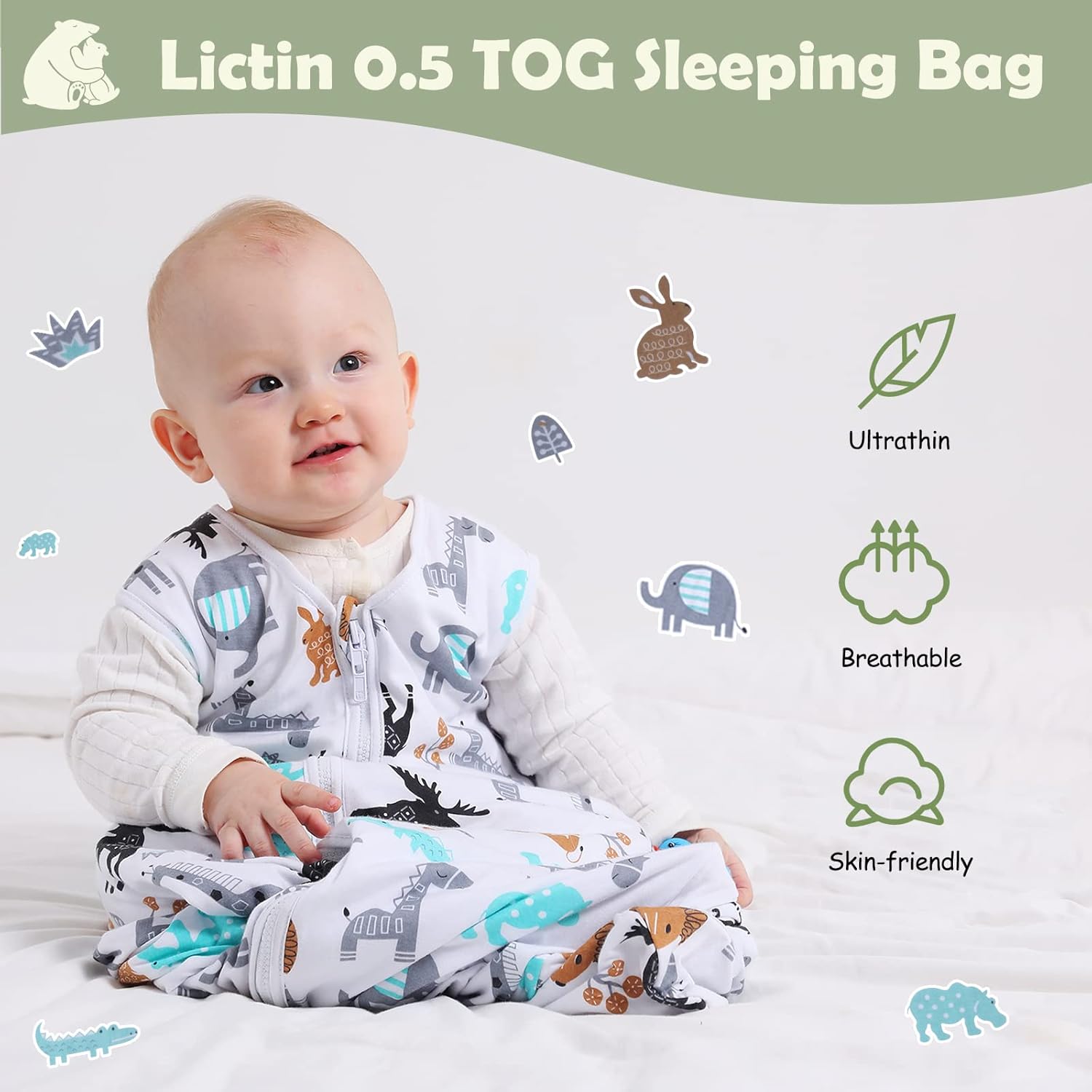 Thumbnail 4 de Lictin Baby Sleeping Bag 0.5 Tog – 100% Cotton, 2-Pack Sleep Sack for 18–36 Months