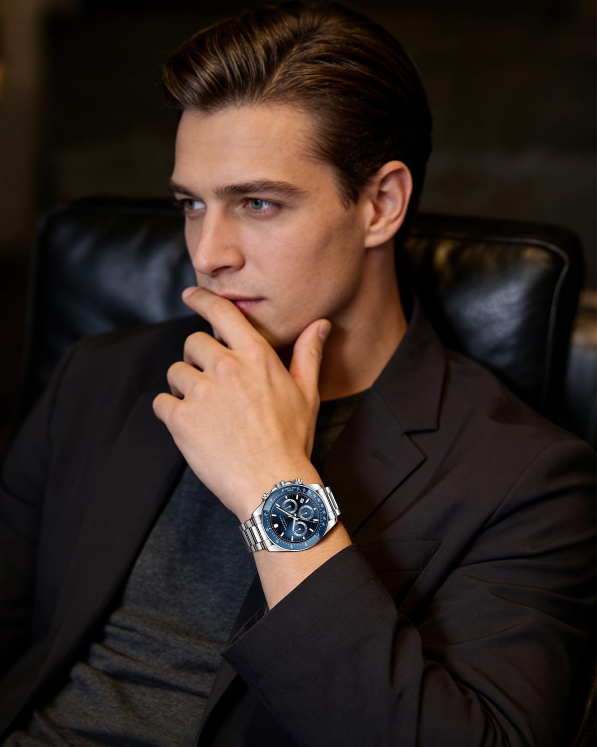 Detalle 2 de SAPPHERO Montre Homme chronographe en acier inoxydable étanche 50M — cadran mat analogique quartz