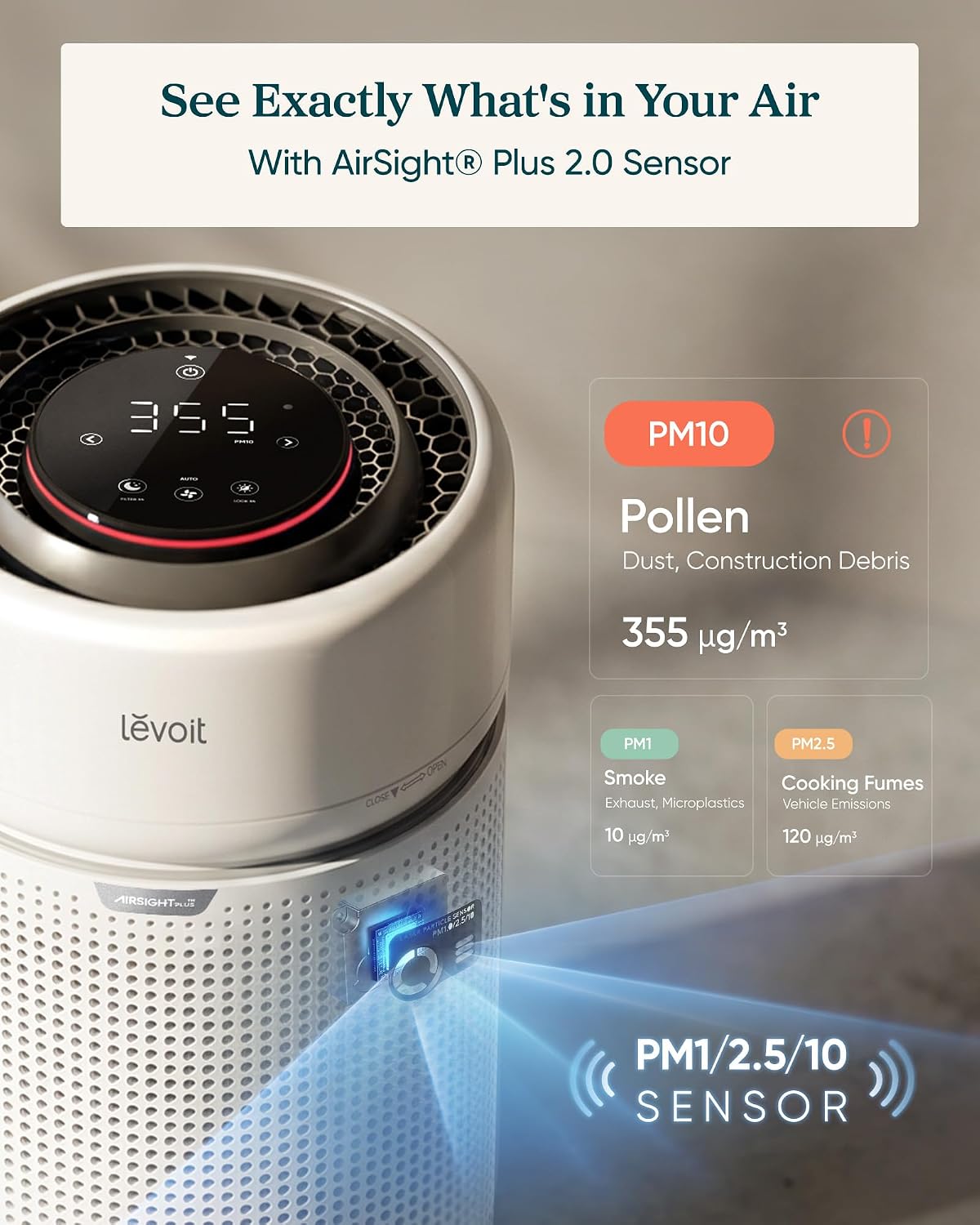 Detalle de Levoit Eleva 300X LAP-C341S-WCA HEPA Air Purifier, Smart Monitoring