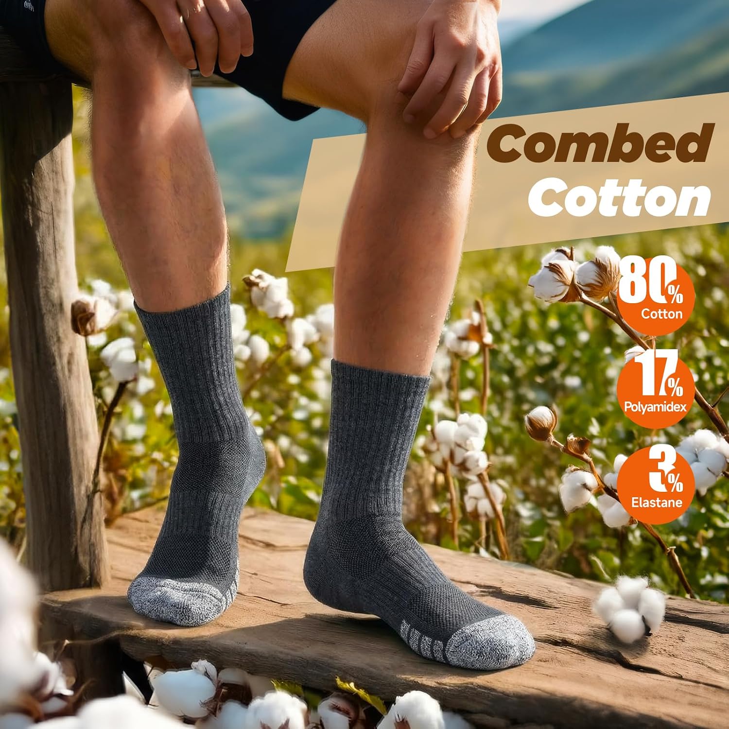 Detalle de PULlOU Hiking Socks (Men’s & Women’s) – Breathable cushioned trek, sports and running socks, 35–38 & 47–50