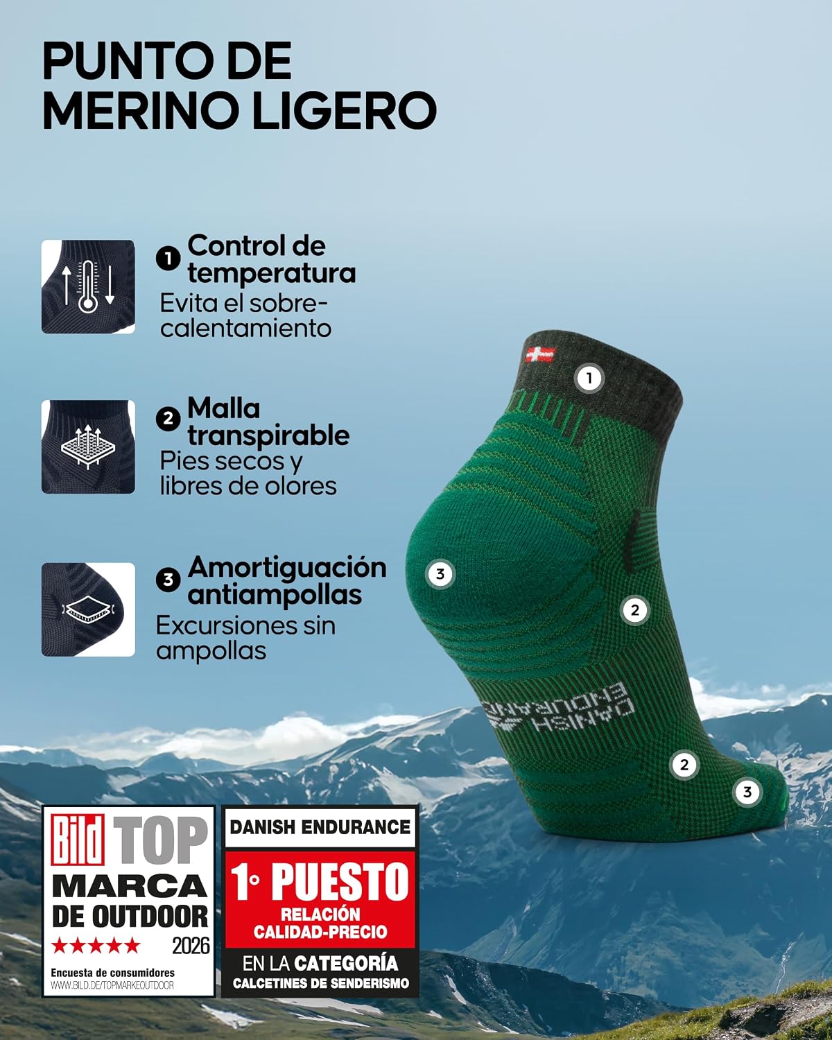 Detalle 2 de DANISH ENDURANCE Calcetines Merino 3 Pack