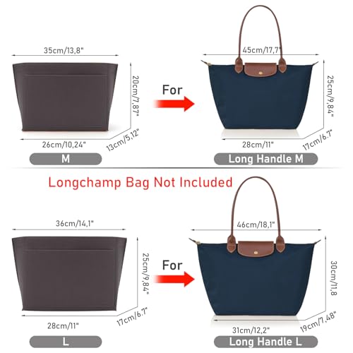 Detalle de ZOLGINAH Organizador de Bolsos de Mujer en Fieltro para Longchamp — 2 Tamaños y 8 Bolsillos