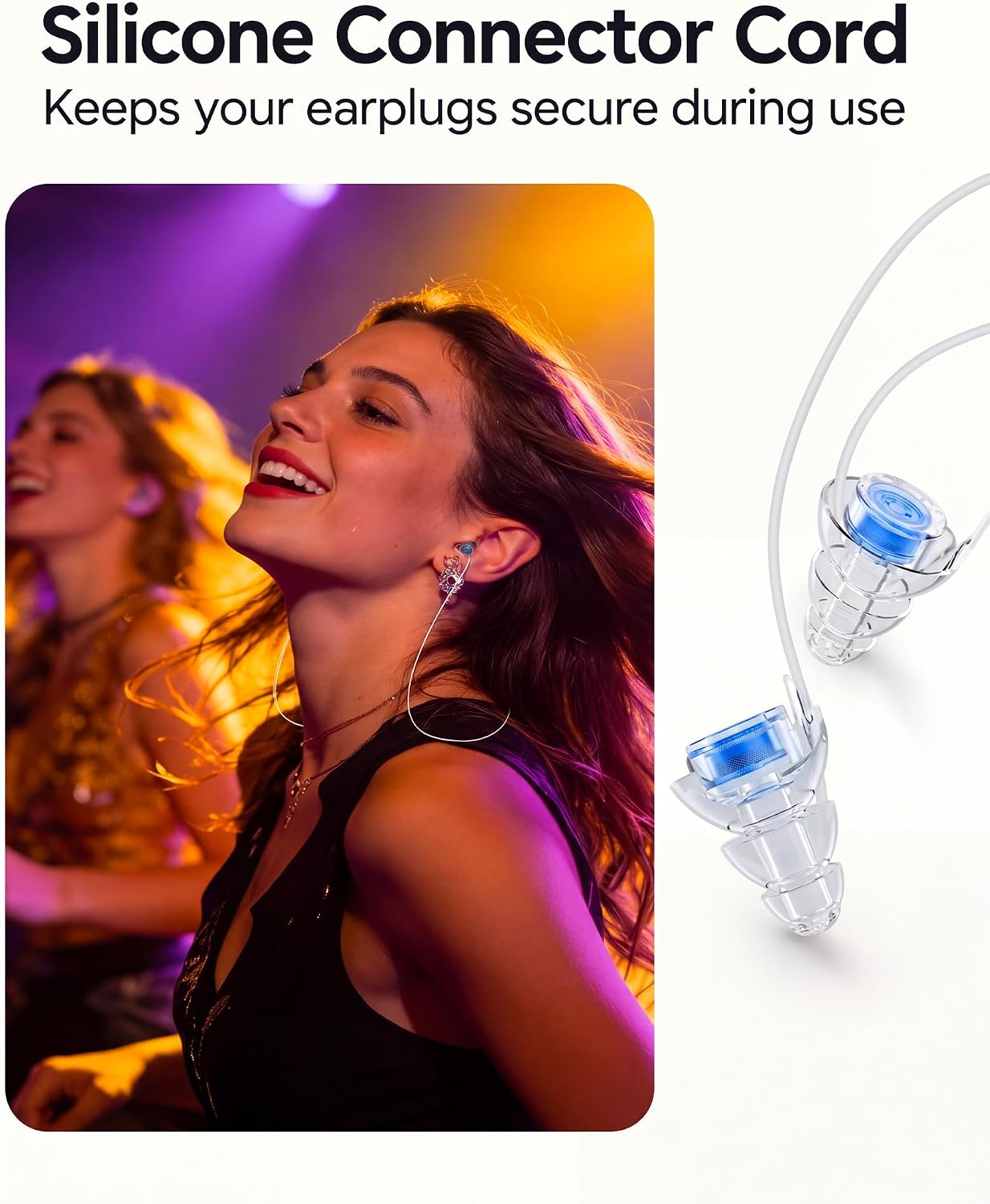 Detalle de Eargrace Bouchon Oreille Concert – 2 paires réutilisables avec réduction de bruit 23 dB pour Musiciens, DJ, Festivals et événements bruyants