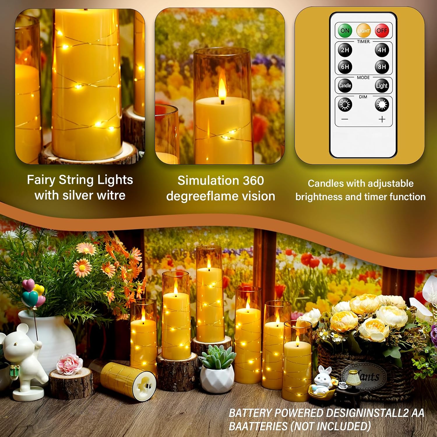 Detalle 2 de kakoya WYLZ-011 Flameless LED Candles, 24-Piece Gold Set with Timer