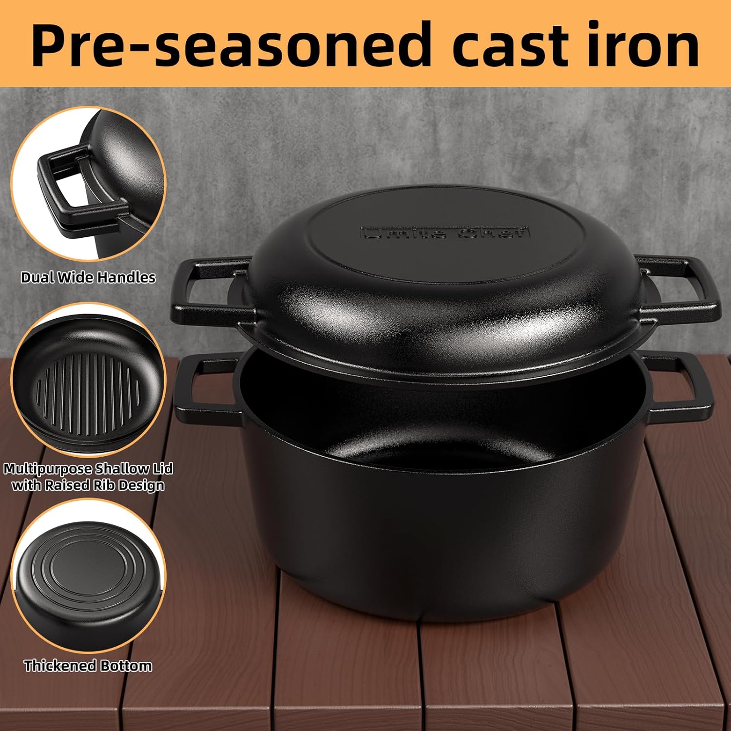 Thumbnail 6 de Umite Chef Cast Iron Dutch Oven 5QT