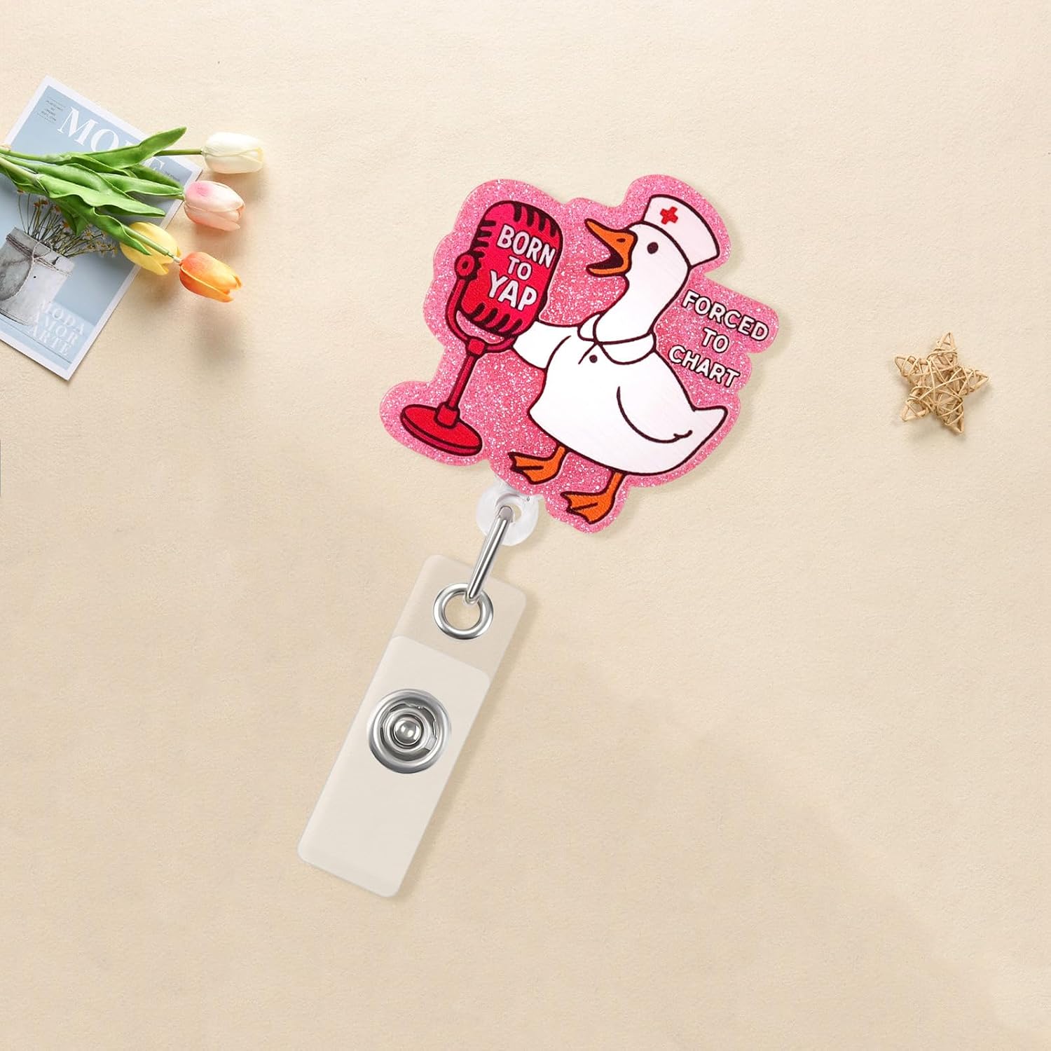 Thumbnail 3 de Loghohu Funny Nurse Badge Reel – Retractable Goose Design with Anti-Slip Clip