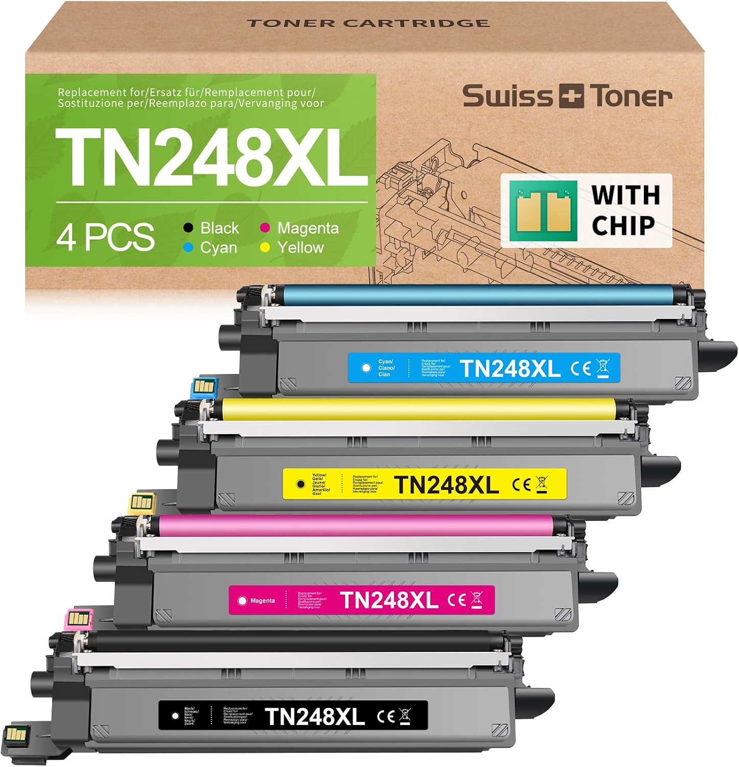 Detalle de Swiss Toner TN248XL compatibile TN248XL TN-248VAL per Brother: set da 4 colori (nero, ciano, magenta, giallo)