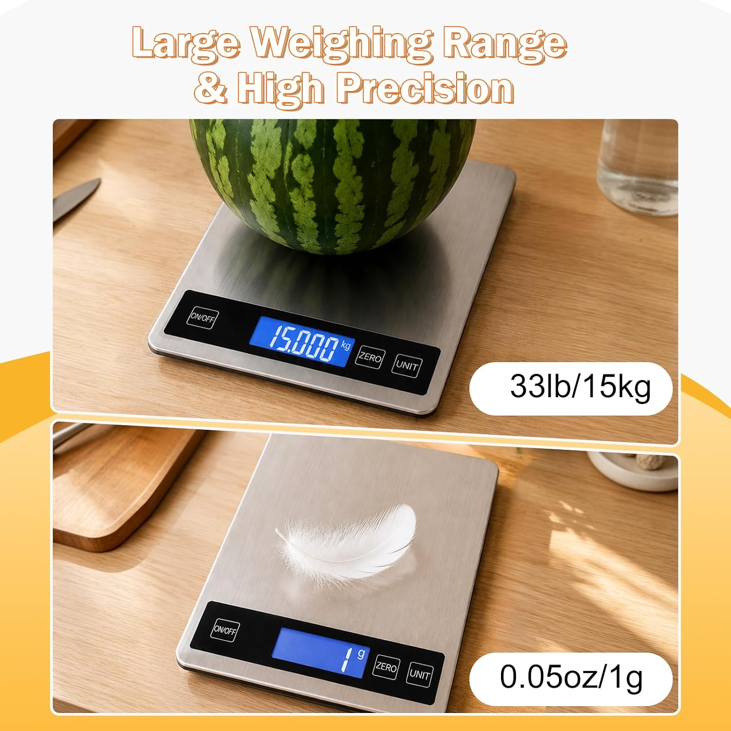 Detalle de Deweywei XDZC-001 Digital Kitchen Scale, 33 lb, Stainless Steel, USB Charging