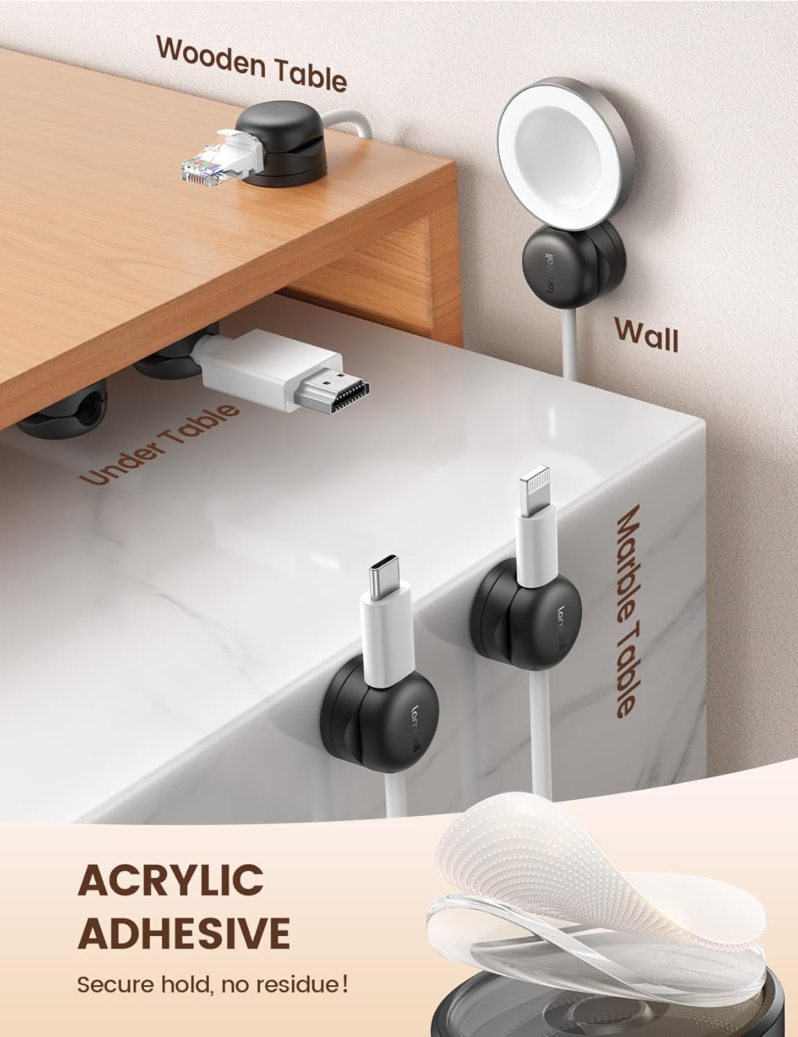 Thumbnail 3 de Lamicall 360° Rotatable Spring Cable Holder Clips 8mm 📎