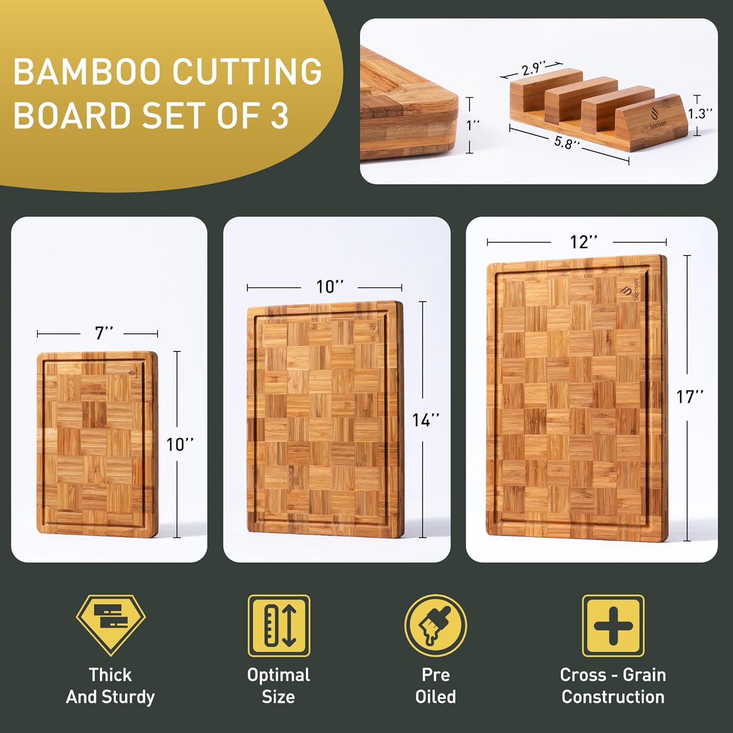 Thumbnail 2 de Socisen 3-Pack Bamboo Cutting Boards 5-Layer ๐ฝ