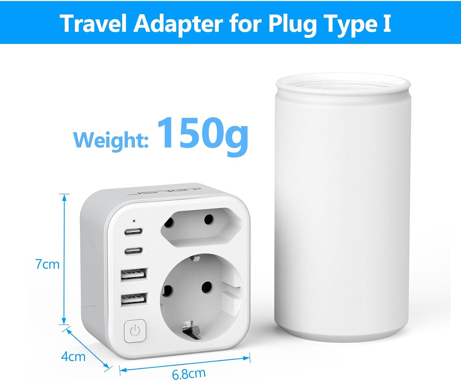 Detalle de JSVER adaptateur voyage Australie/Chine 6 en 1 (Type I) avec 2 USB-A et 2 USB-C 17W