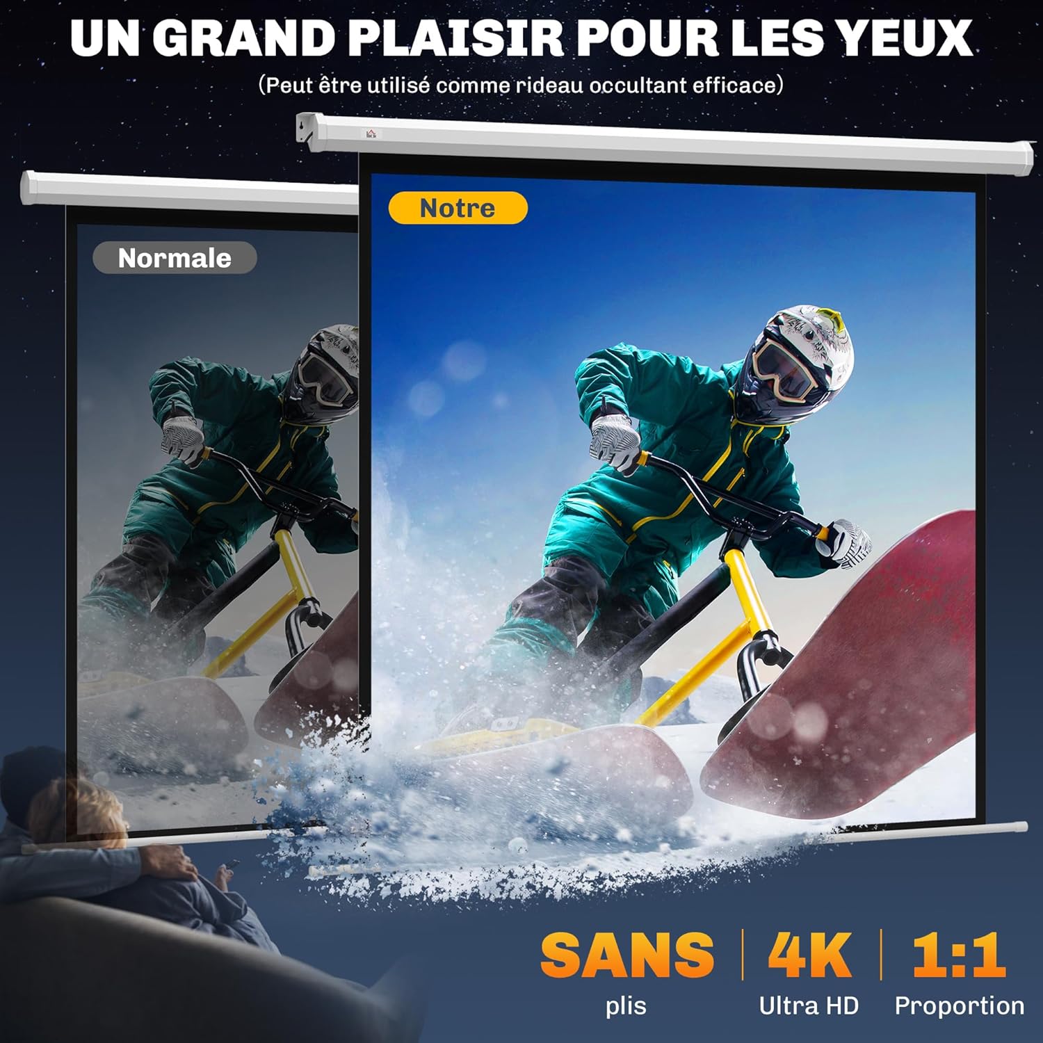 Thumbnail 2 de Écran vidéoprojecteur HOMCOM 85 pouces 1:1 4K motorisé—Montage mural ou au plafond