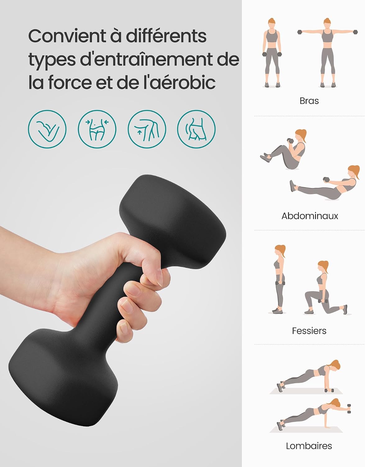 Detalle de ENSEMBLE de 2 haltères hexagonaux SONGMICS en néoprène pour entraînement de force à domicile