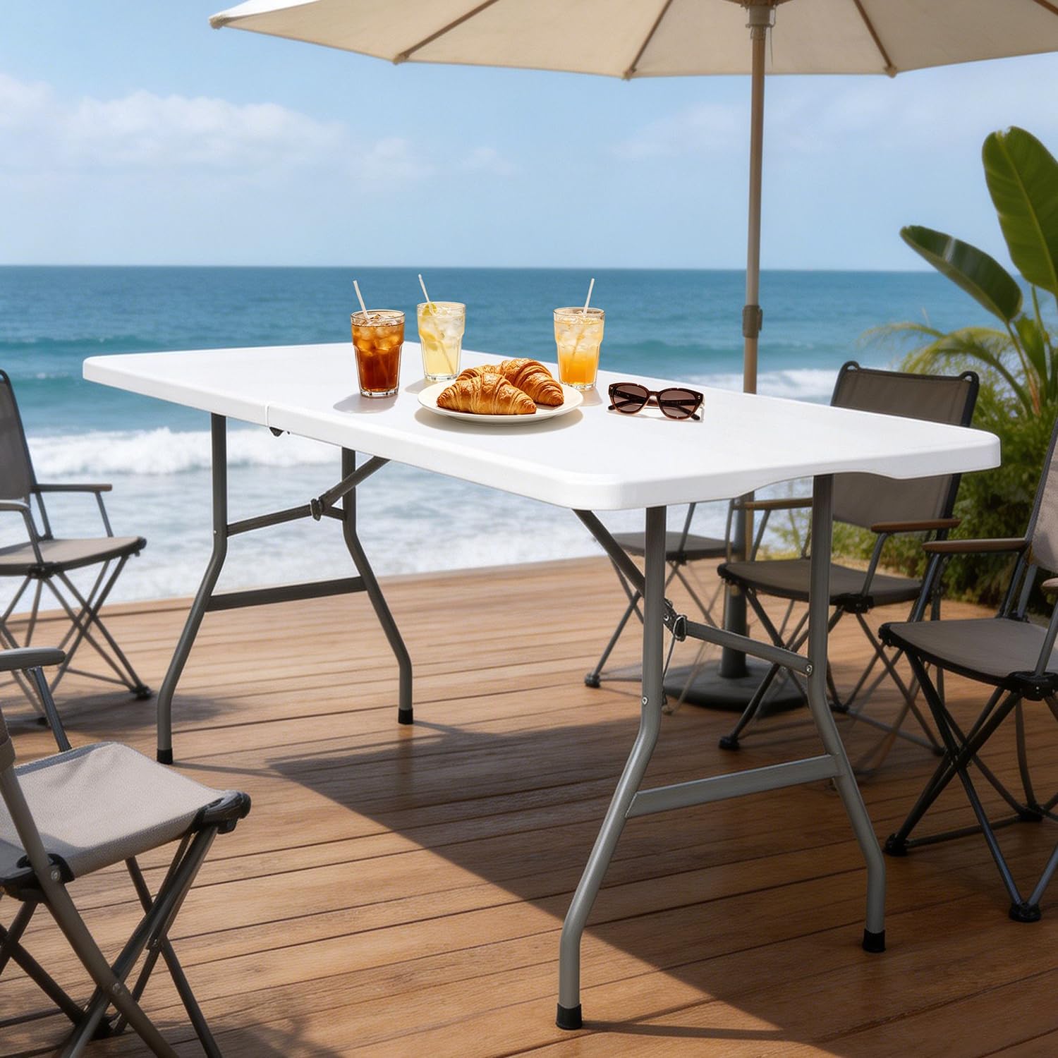 Thumbnail 6 de Lakhow 180CZ 6 ft Folding Table, White HDPE Top with Steel Legs