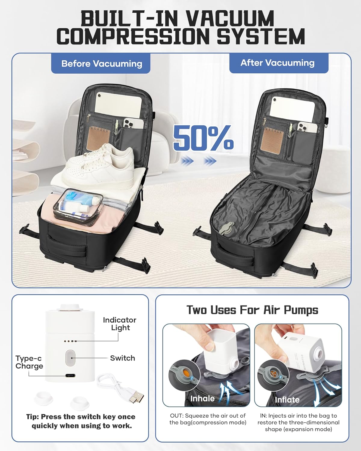 Thumbnail 1 de WONHOX Large Travel Carry-on Backpack