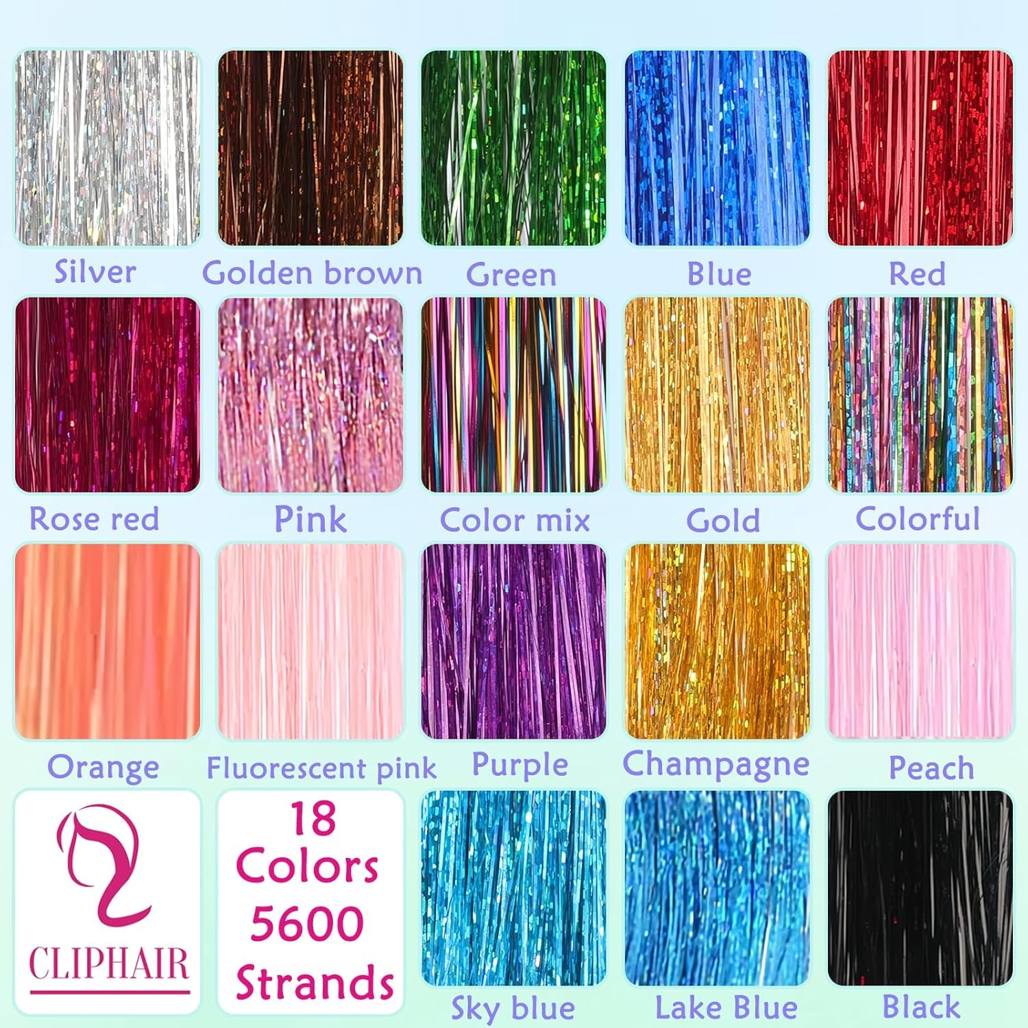 Detalle de LEDIZE 18-Color Hair Tinsel Kit, 48-Inch Heat-Resistant Polyester Strands
