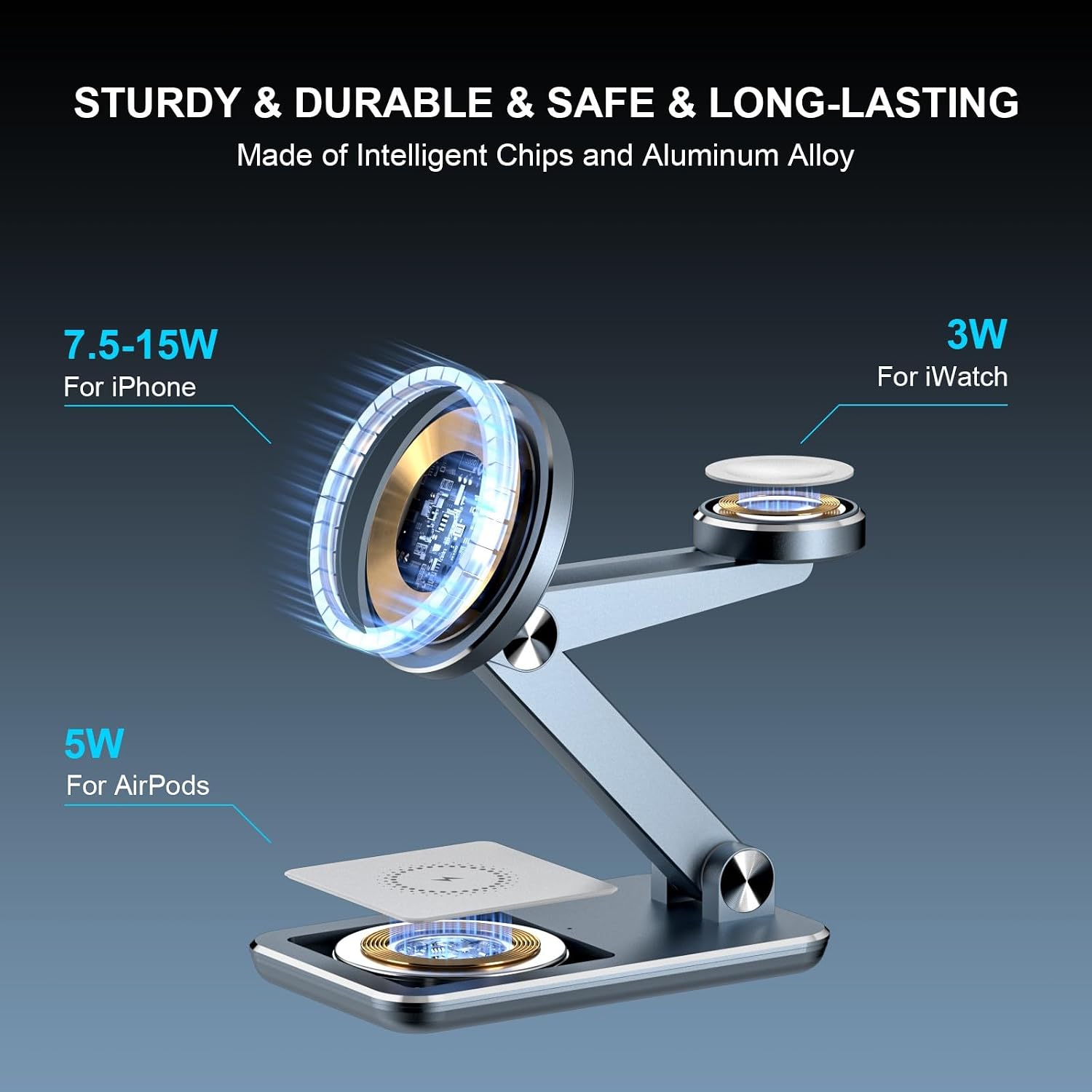 Detalle 2 de Magnetic Foldable 3-in-1 Wireless Charger 20W