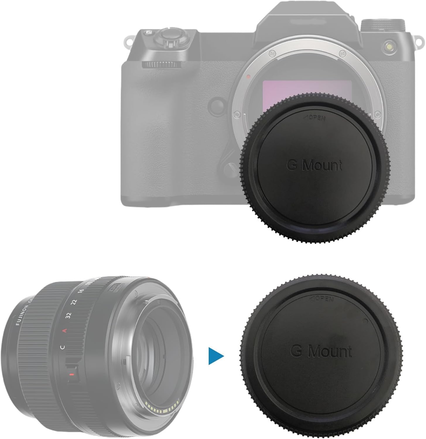 Detalle de Camera Body and Rear Lens Caps for Micro Four Thirds (M4/3): Compatible with E-M5, E-P1, E-P2, E-P3, E-P5, E-PL1 and select M.Zuiko lenses