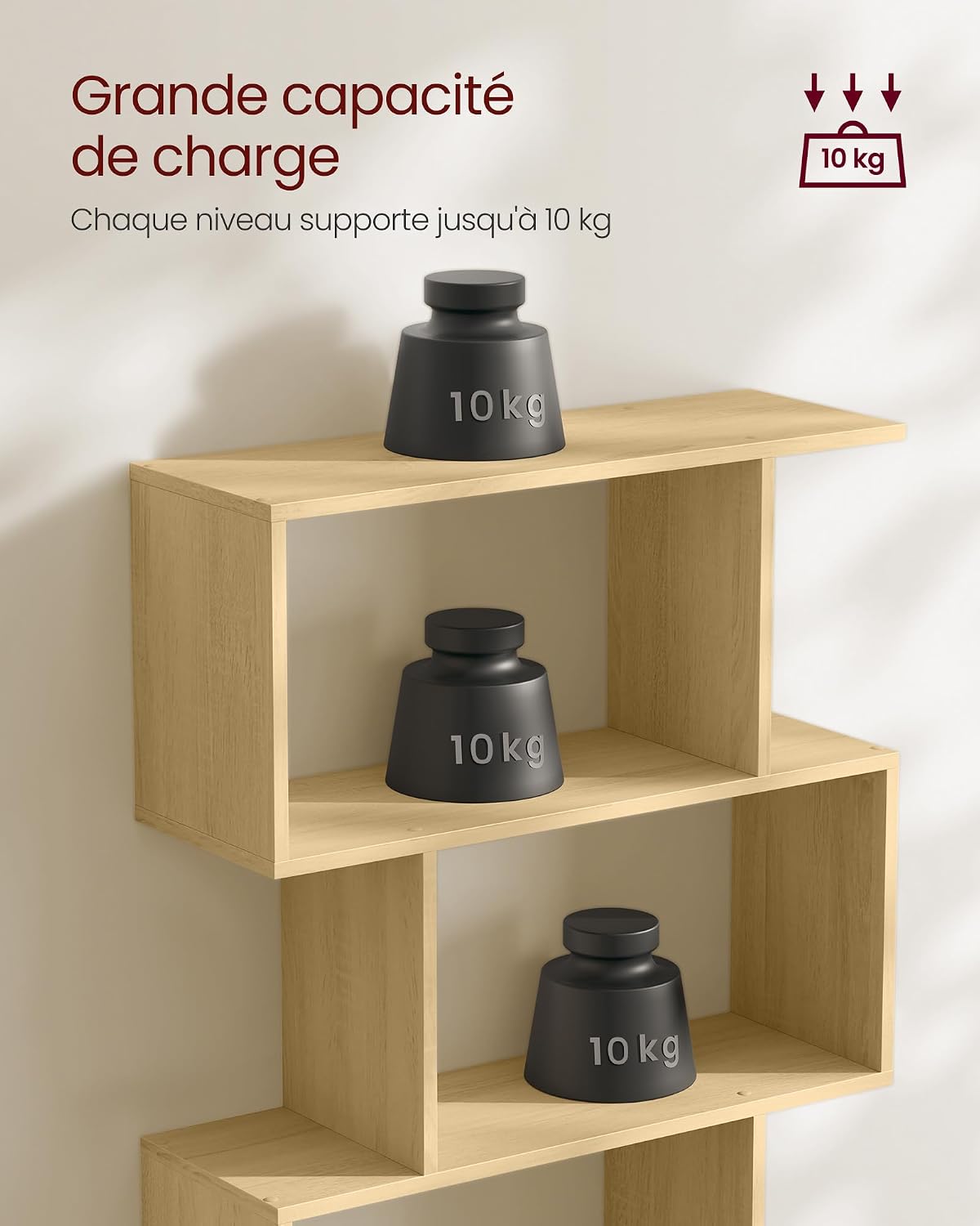 Detalle 2 de VASAGLE CUSTOS LBC061T70 boekenkast, S-vormig met 6 niveaus, 70 x 24 x 191,6 cm