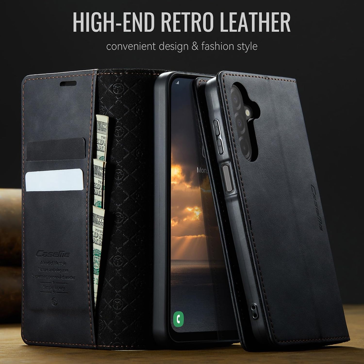 Detalle de Lonjanfon Lederflip-Hülle für Samsung Galaxy A26 5G – RFID Wallet Case Schwarz