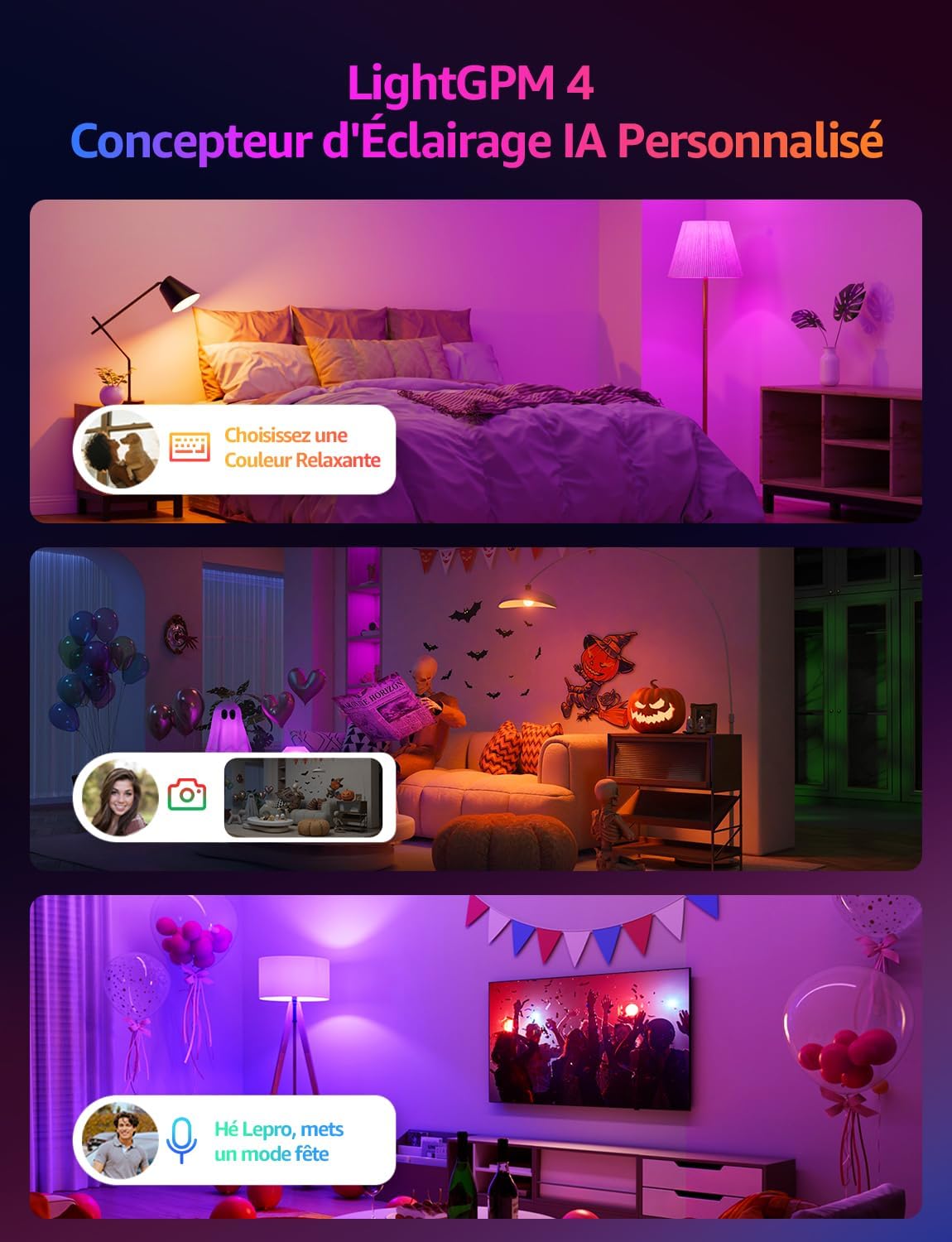 Thumbnail 1 de Lepro B3 IA ampoule connectée WiFi E27 (LightGPM) : couleurs DIY, contrôle vocal Alexa et synchronisation musicale