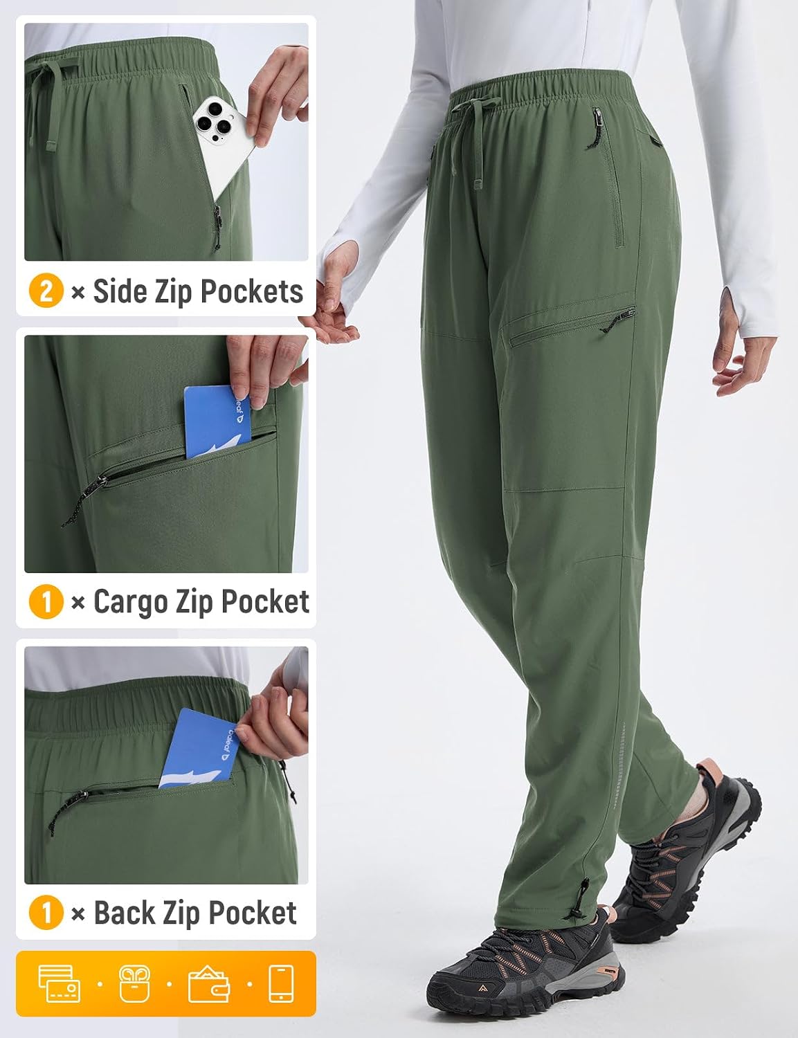 Detalle de baleaf Women's Fleece-Lined Hiking Pants, Water-Resistant Softshell, 4 Zip Pockets