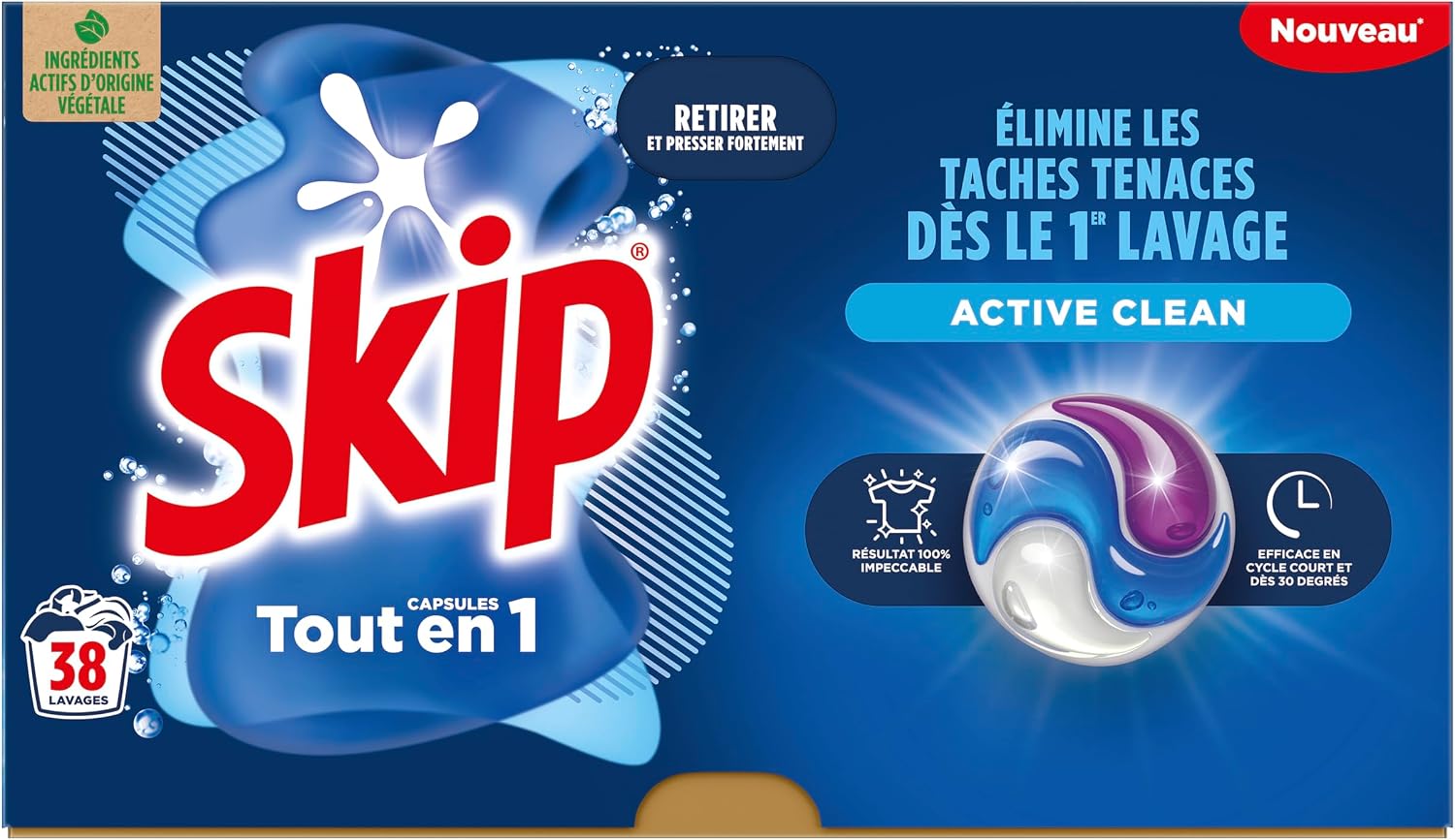 Detalle de Skip Lessive Active Clean 3 en 1, 114 lavages ⚙
