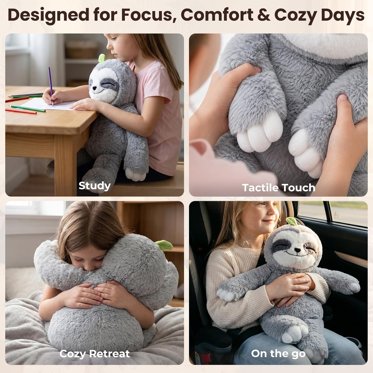 Detalle de Mewaii Weighted Sloth Teddy Plush (1.5KG) – 38cm soft weighted anxiety cuddle toy